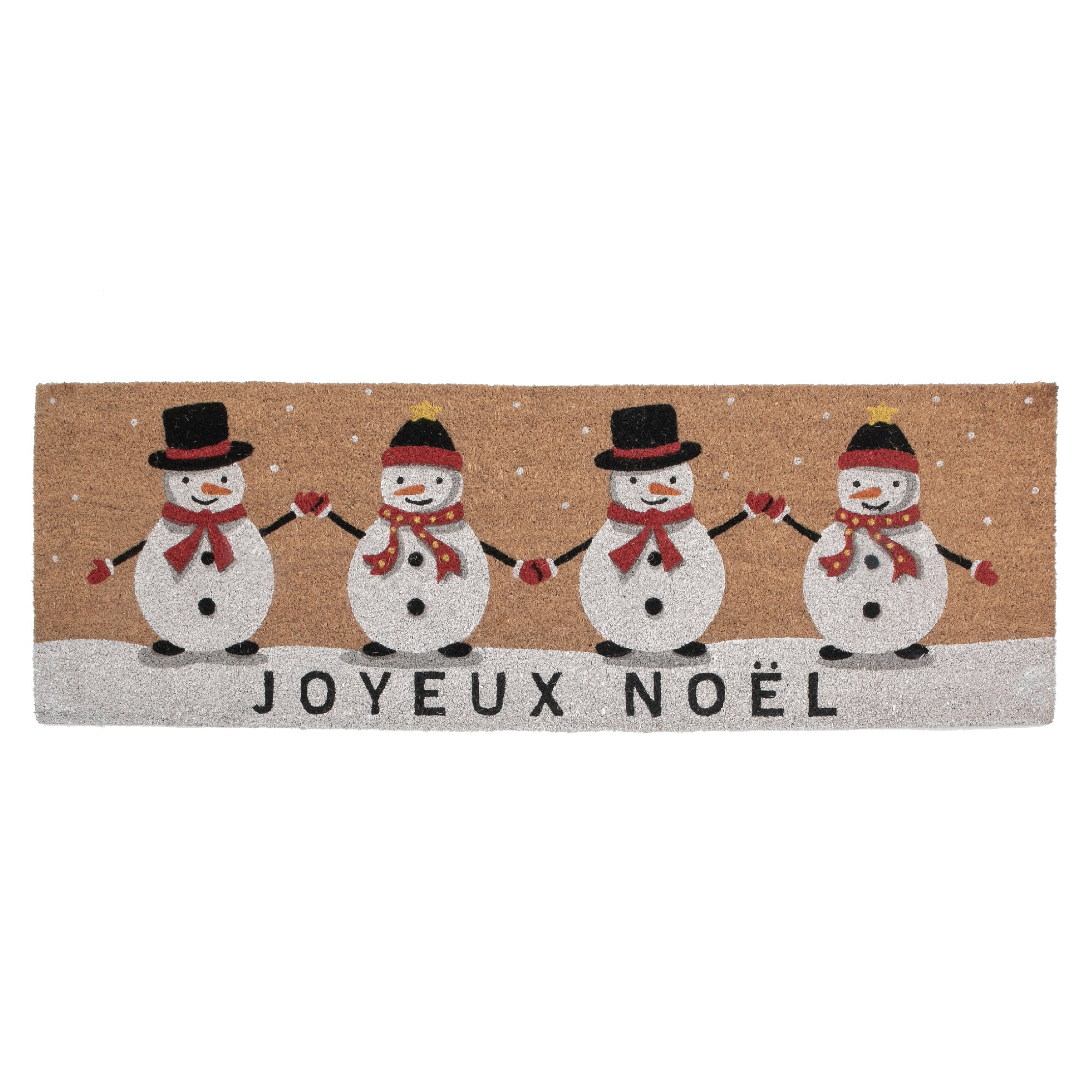Coir Door Mat Quadruple Snowman Joyeux Noel 16 X 48 Holiday Entrance Doormat