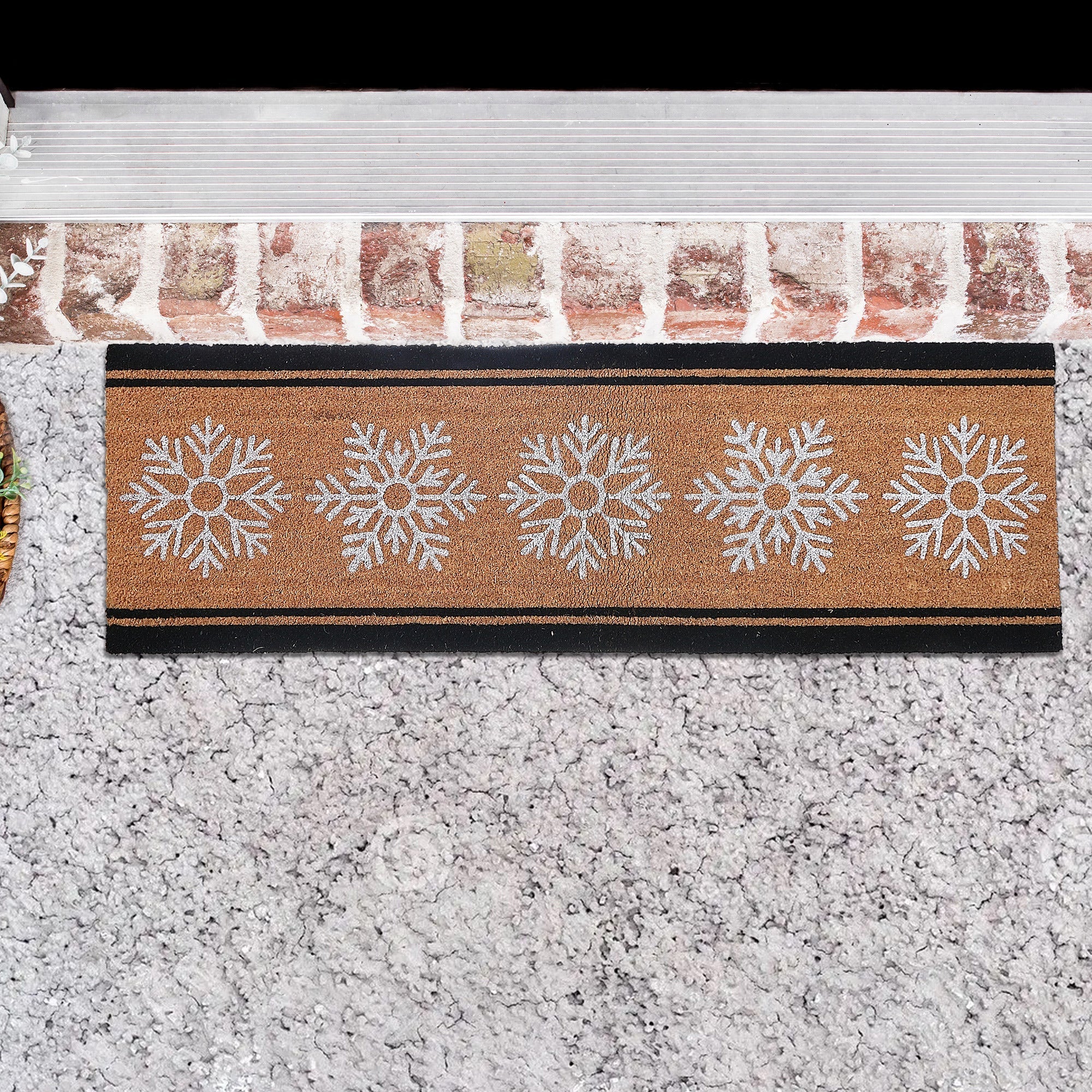 Christmas Coir Door Mat Snowflakes 16x48 Inch, Holiday Entryway Mat, Festive Home Decor