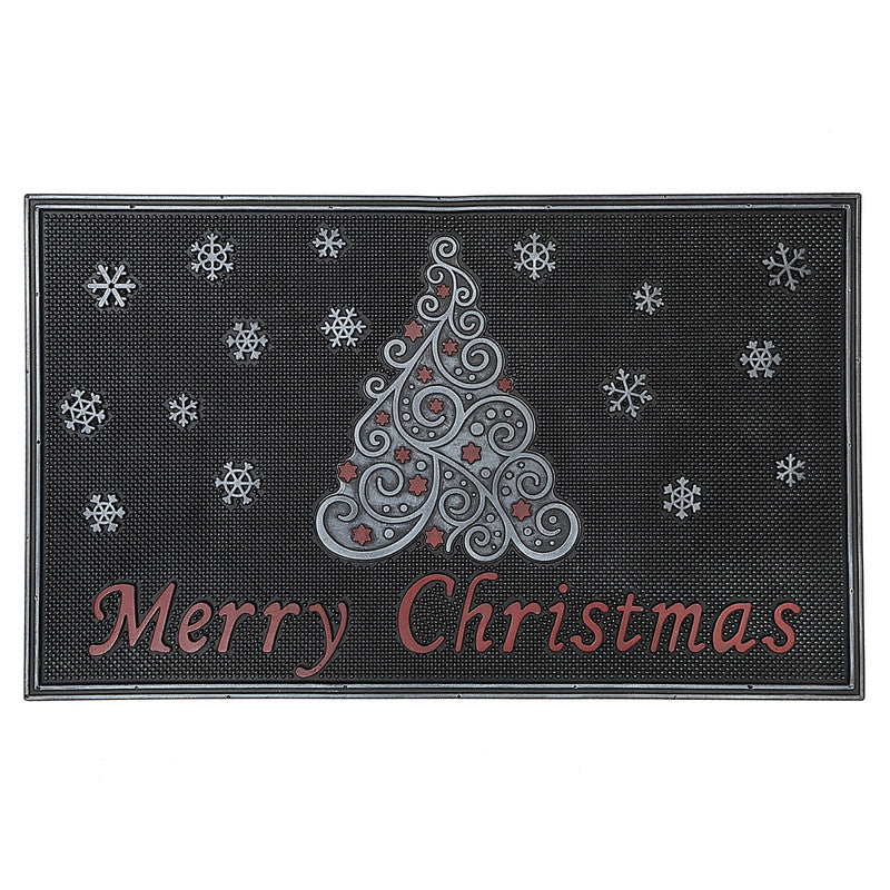 Rubber Welcome Mat – Single Tree Merry Christmas, Holiday Entryway Mat