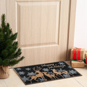 Rubber Mat Happy Holidays with Reindeer – Christmas Floor Mat, Holiday Welcome Mat, Festive Door Mat