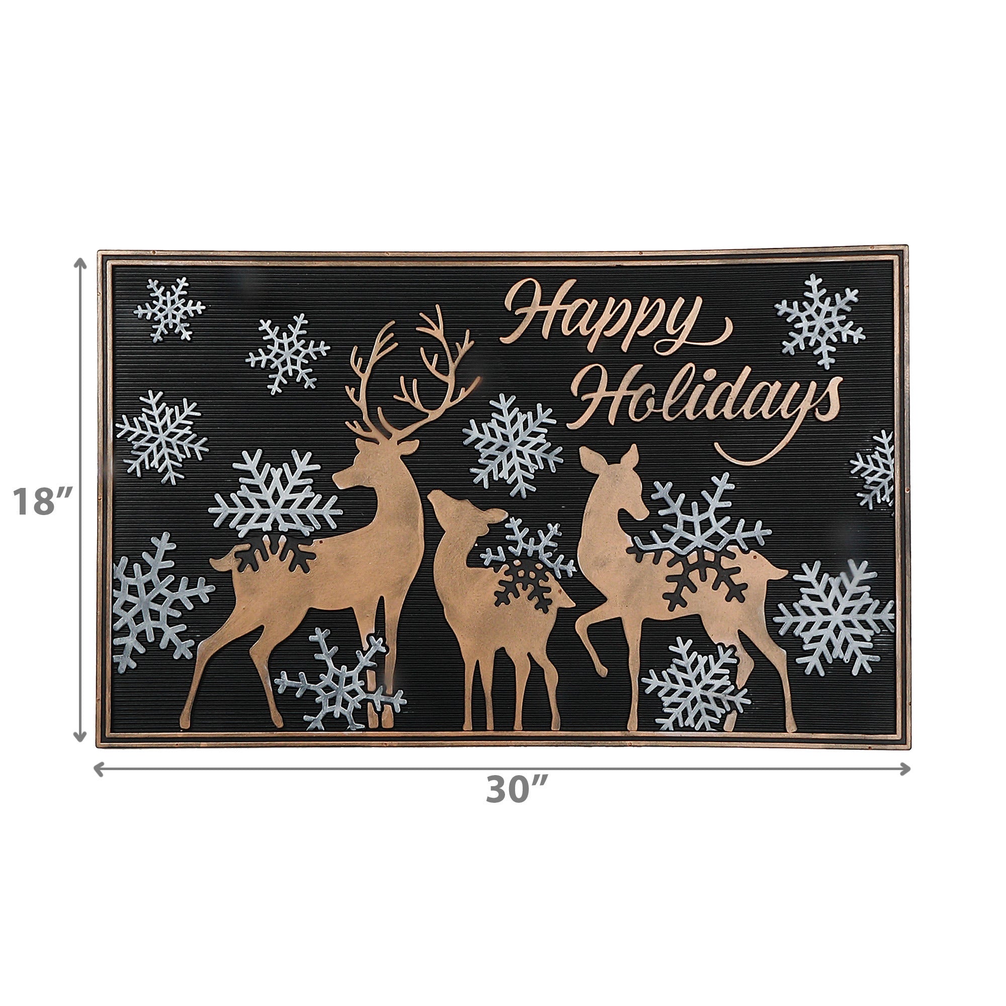 Rubber Mat Happy Holidays with Reindeer – Christmas Floor Mat, Holiday Welcome Mat, Festive Door Mat
