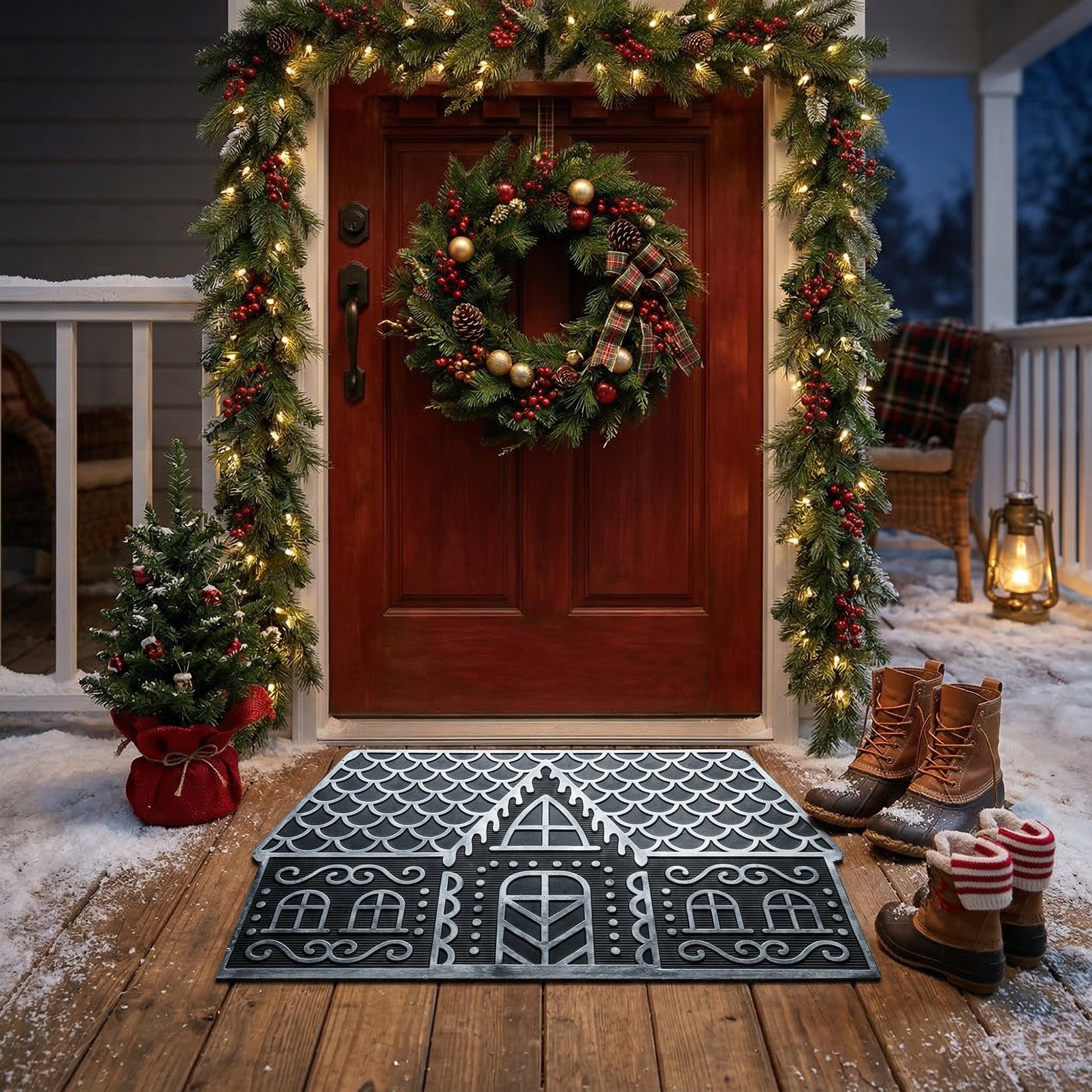 Rubber Mat Gingerbread House, Christmas, Door Mat, Holiday Decor