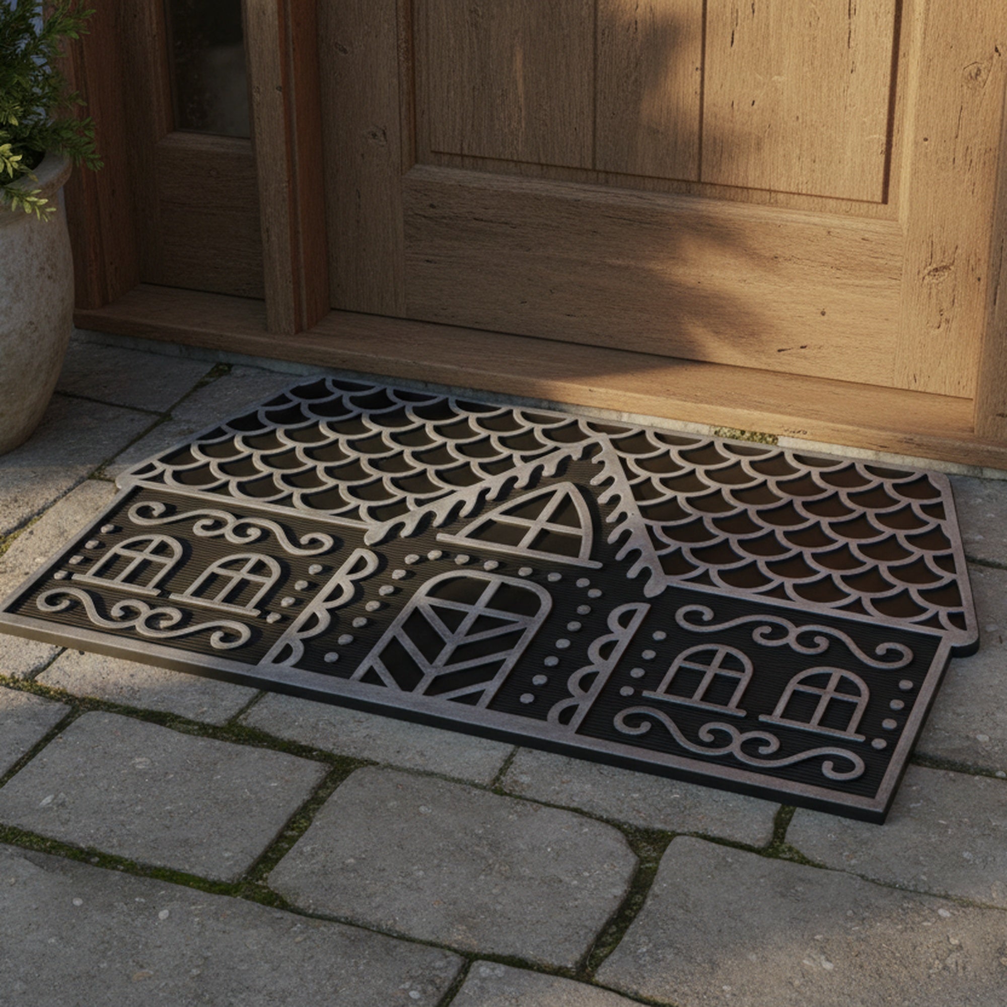 Rubber Mat Gingerbread House, Christmas, Door Mat, Holiday Decor
