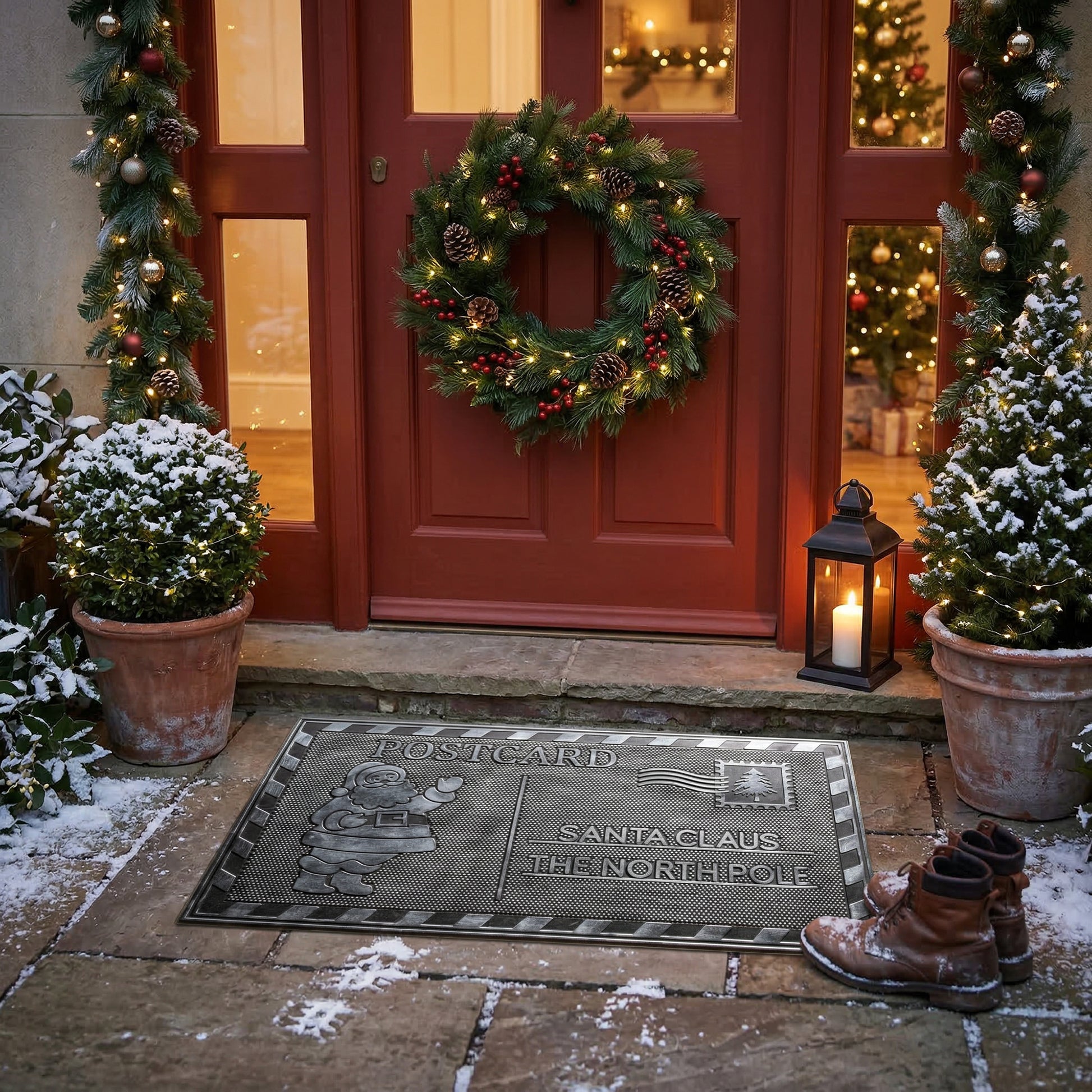 Rubber Mat Postcard Santa, Christmas, Door Mat, Holiday Decor