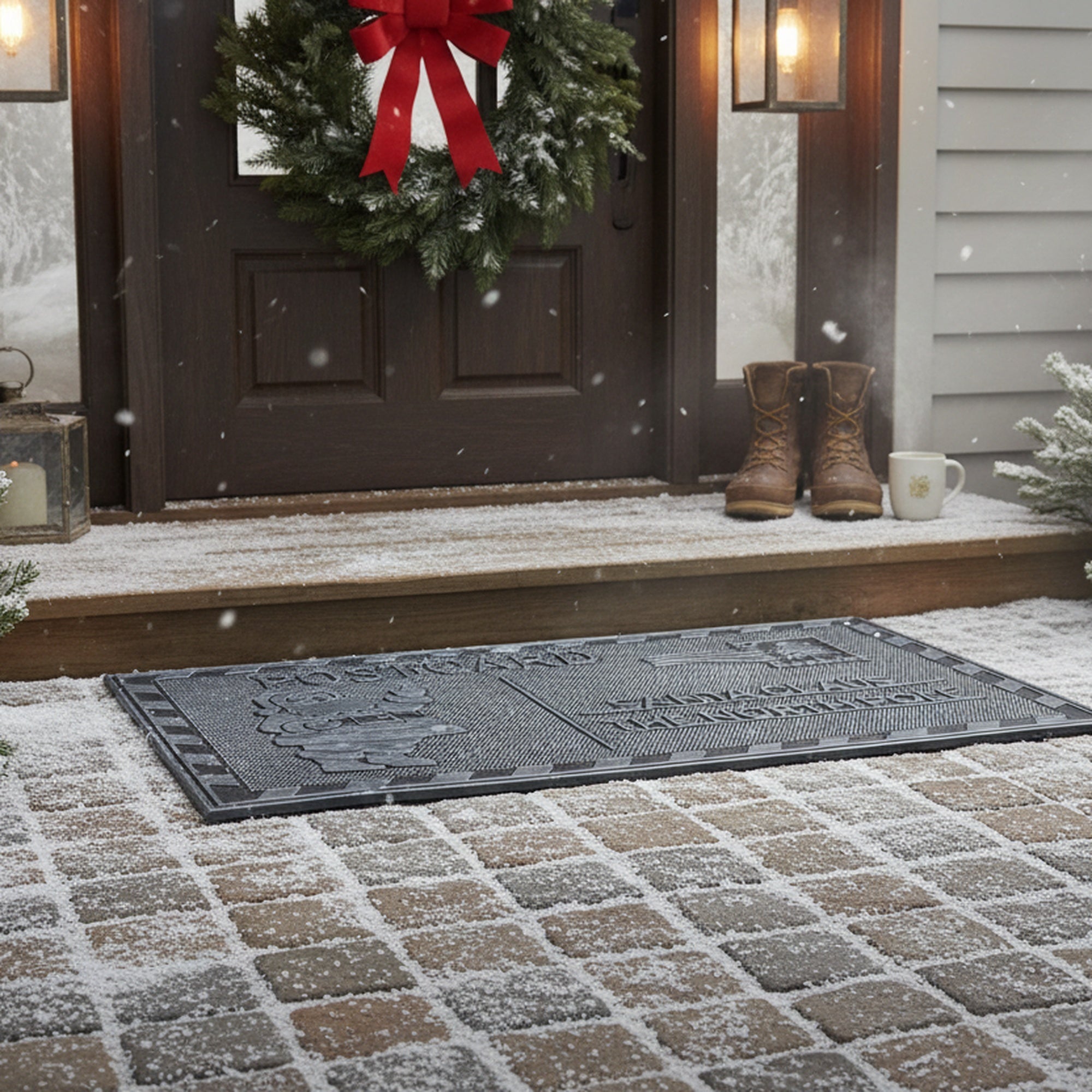 Rubber Mat Postcard Santa, Christmas, Door Mat, Holiday Decor