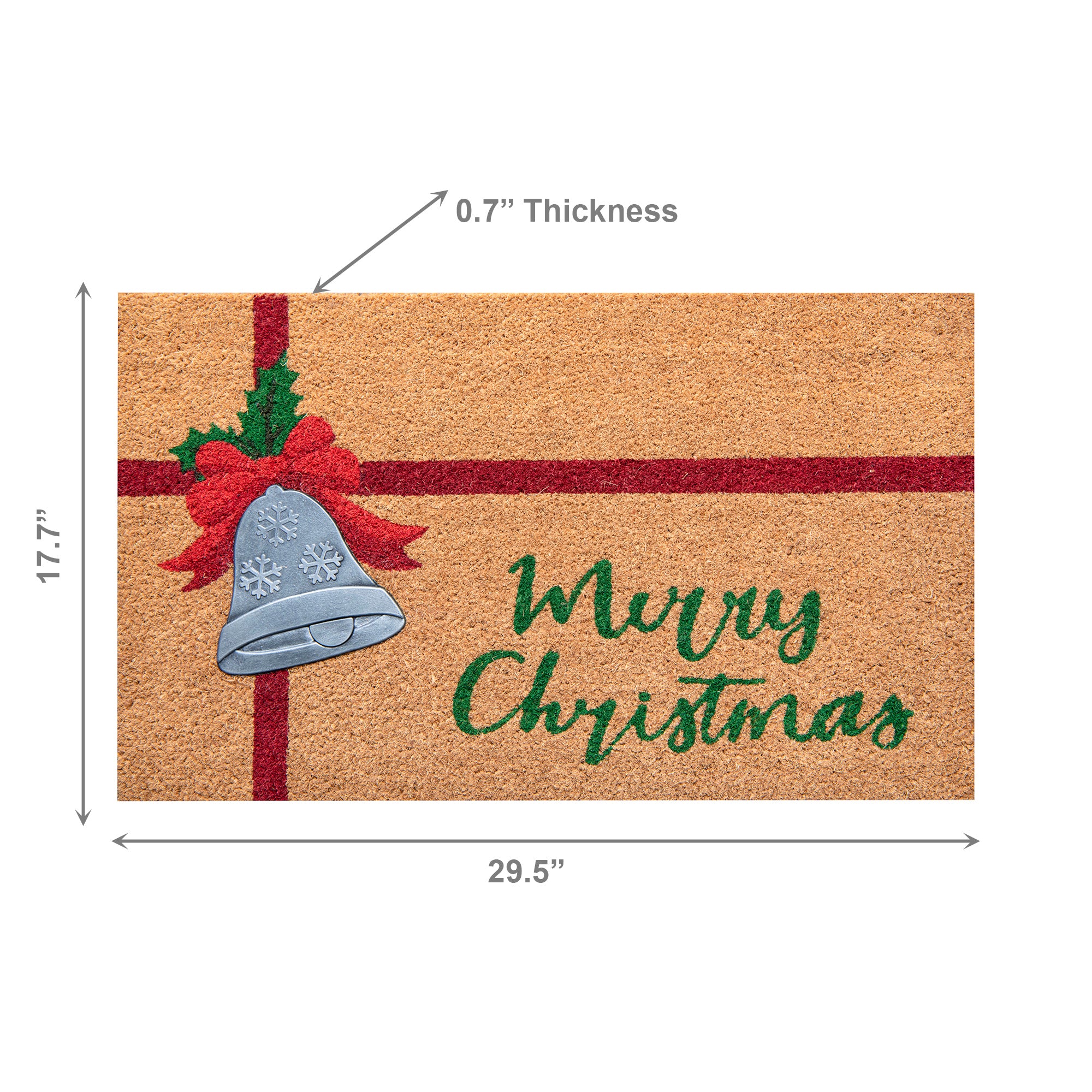 Coir Mat with Rubber Accent Merry Christmas with Bell Accent, Christmas, Door Mat, Holiday Decor