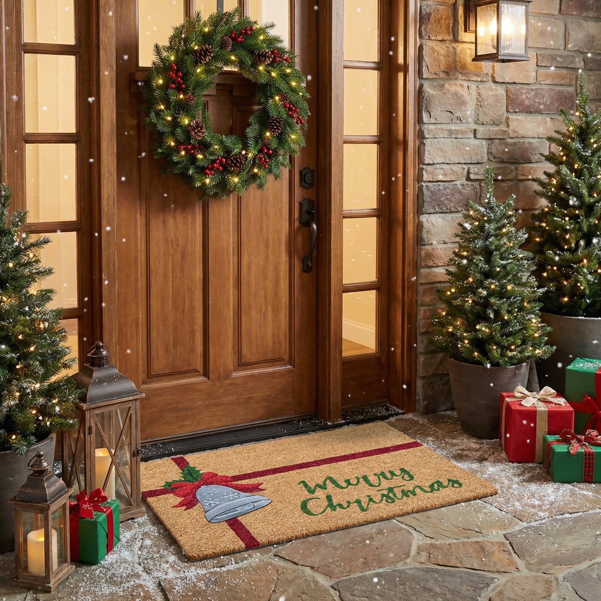 Coir Mat with Rubber Accent Merry Christmas with Bell Accent, Christmas, Door Mat, Holiday Decor