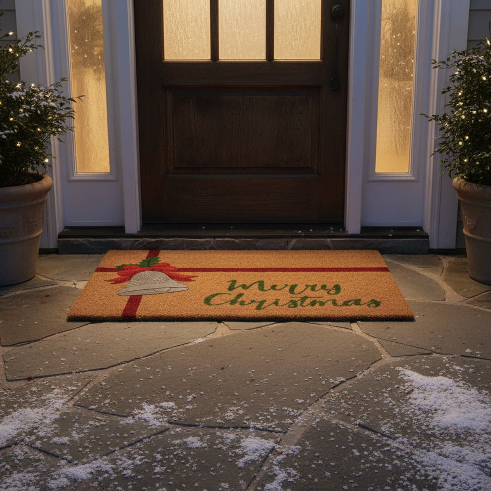 Coir Mat with Rubber Accent Merry Christmas with Bell Accent, Christmas, Door Mat, Holiday Decor