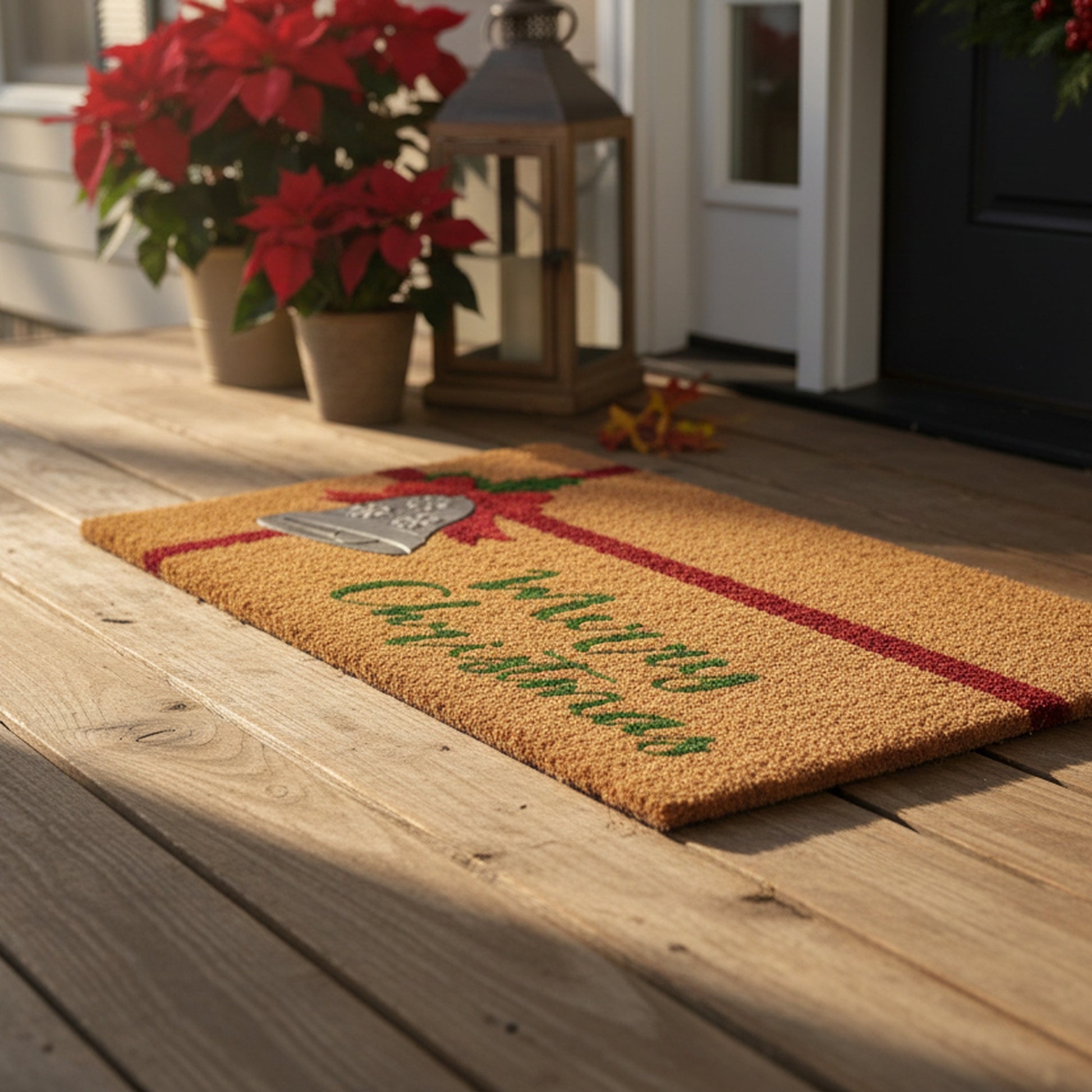 Coir Mat with Rubber Accent Merry Christmas with Bell Accent, Christmas, Door Mat, Holiday Decor