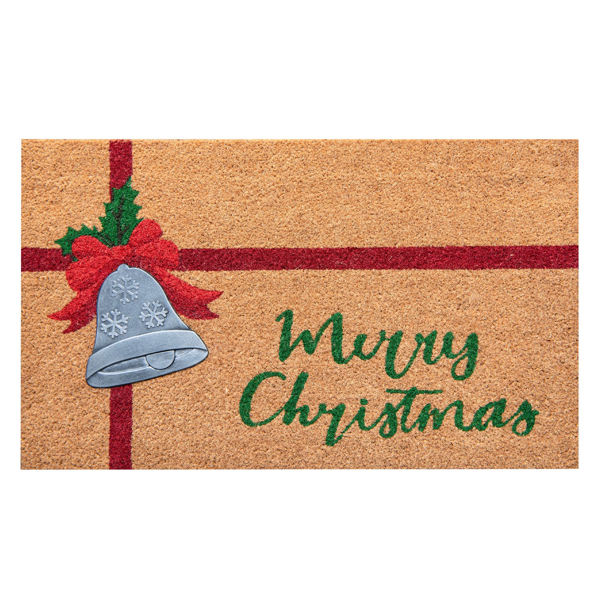 Coir Mat with Rubber Accent Merry Christmas with Bell Accent, Christmas, Door Mat, Holiday Decor