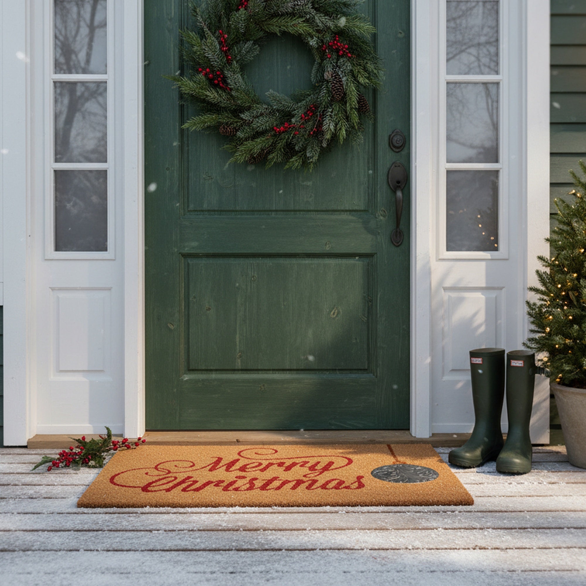 Coir Mat with Rubber Accent Merry Christmas With Ornament Accent, Christmas, Door Mat, Holiday Decor