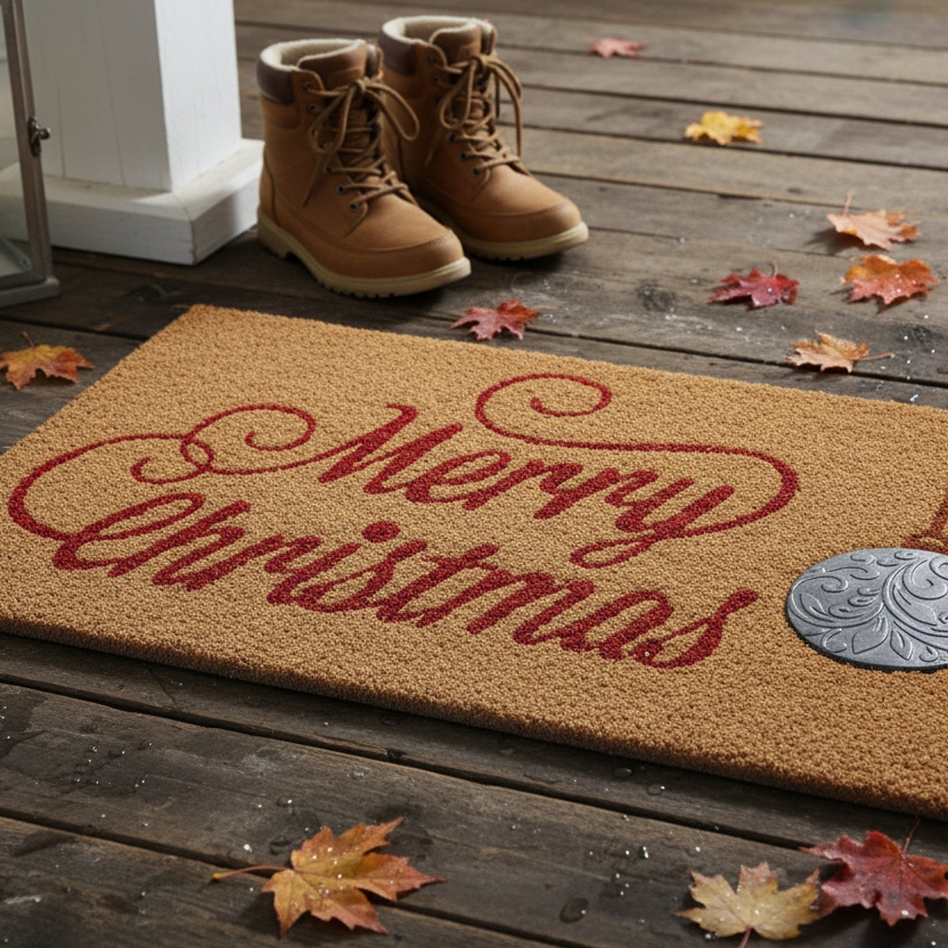 Coir Mat with Rubber Accent Merry Christmas With Ornament Accent, Christmas, Door Mat, Holiday Decor