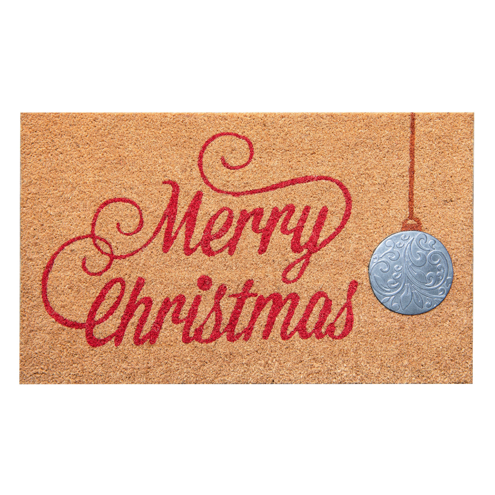 Coir Mat with Rubber Accent Merry Christmas With Ornament Accent, Christmas, Door Mat, Holiday Decor