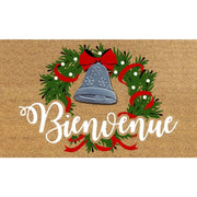 Coir Mat with Rubber Accent Bienvenue with Bell Accent, Door Mat, Holiday Decor