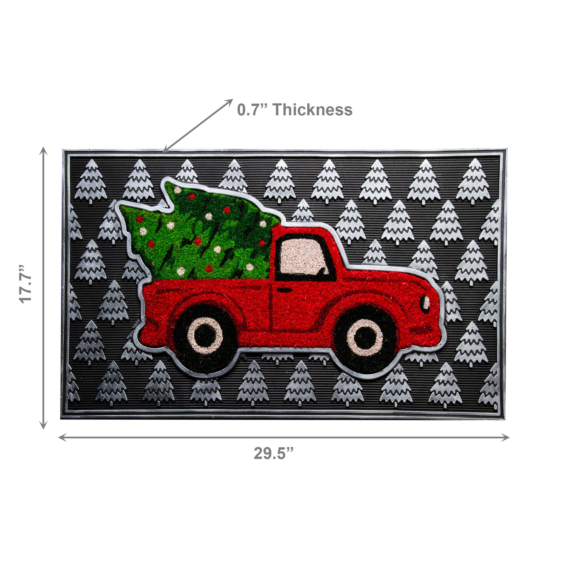 Rubber Mat with Coir Accent Red Truck with Tree, Door Mat, Holiday Decor