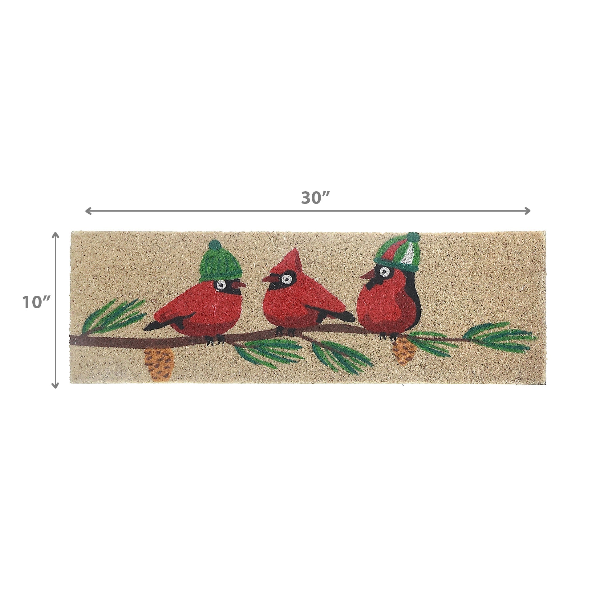 Cardinal Branch Coir Door Mat, Natural Coir Entry Mat, Christmas Outdoor Door Mat 10"X30"
