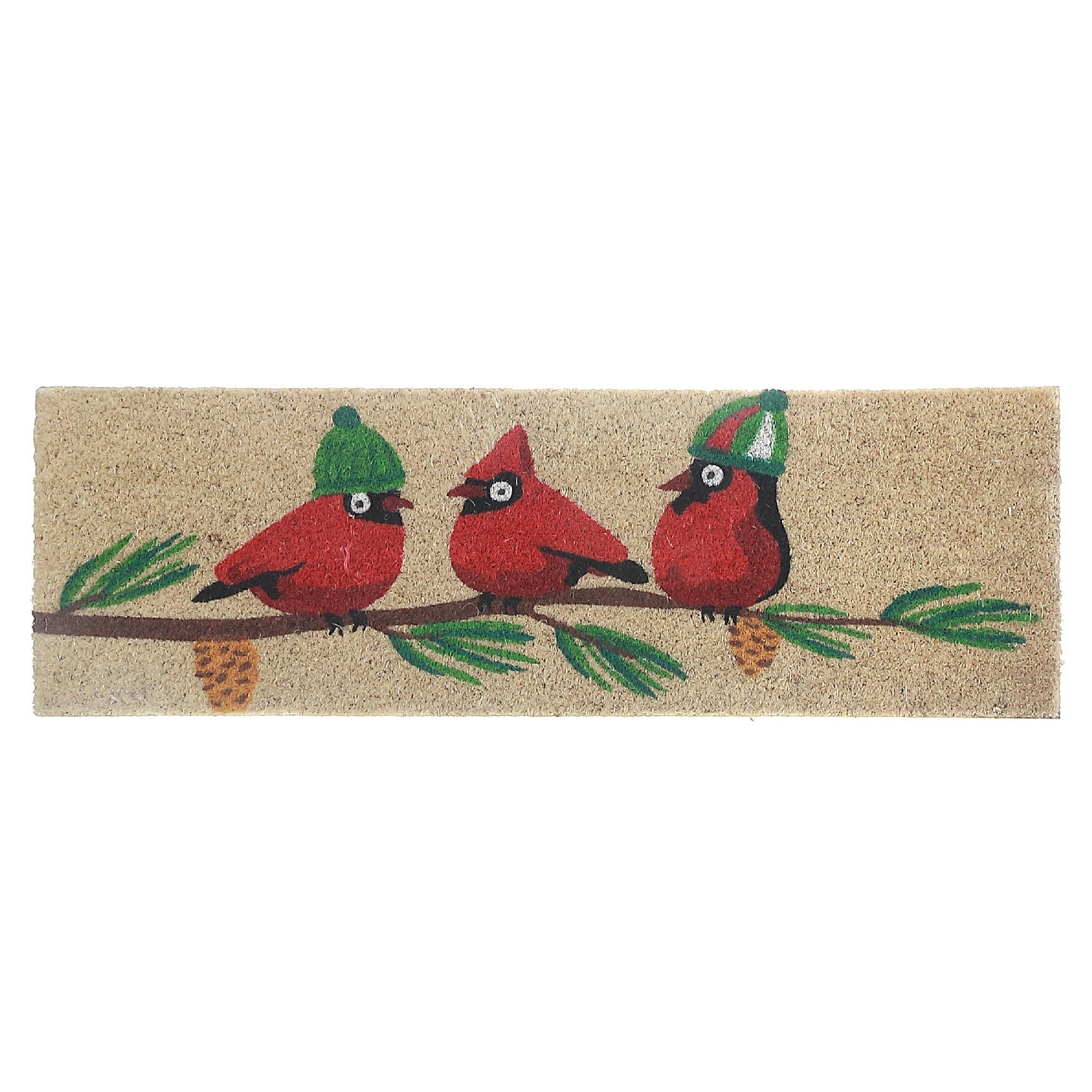 Cardinal Branch Coir Door Mat, Natural Coir Entry Mat, Christmas Outdoor Door Mat 10"X30"