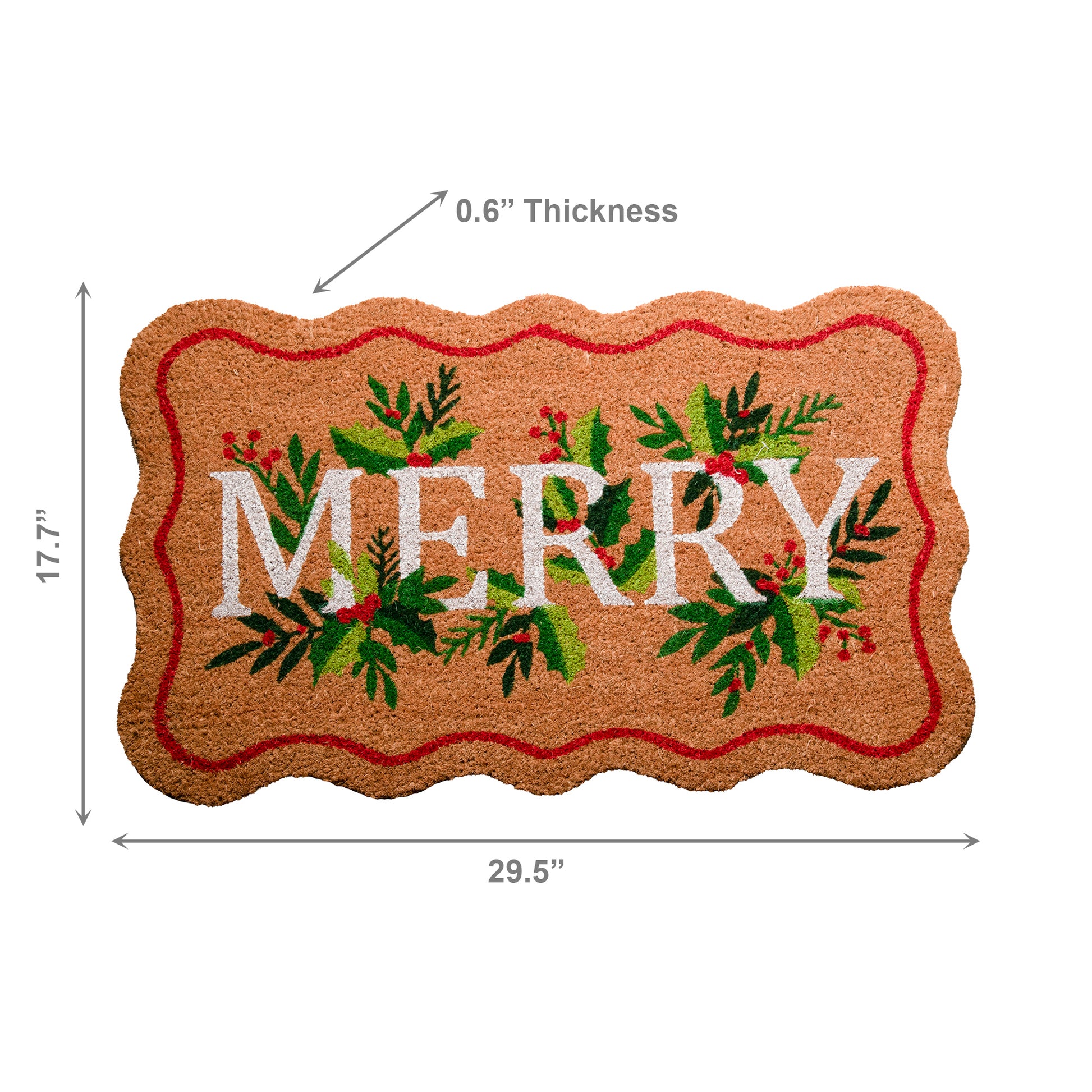Scallop Shape Coir Door Mat Merry, Christmas, Door Mat, Holiday Decor