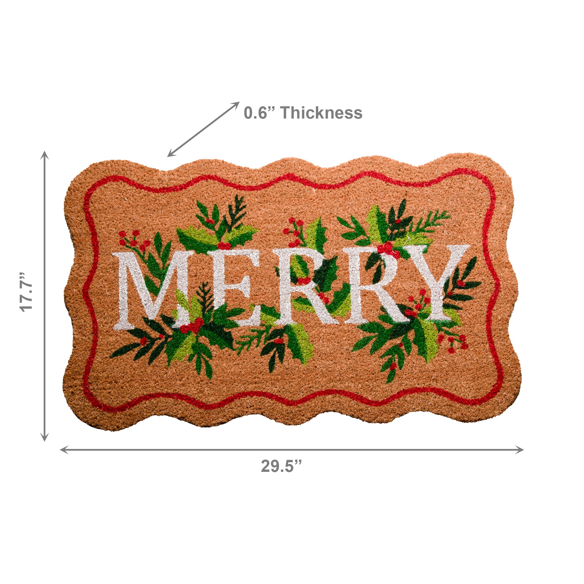 Scallop Shape Coir Door Mat Merry, Christmas, Door Mat, Holiday Decor