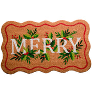 Scallop Shape Coir Door Mat Merry, Christmas, Door Mat, Holiday Decor