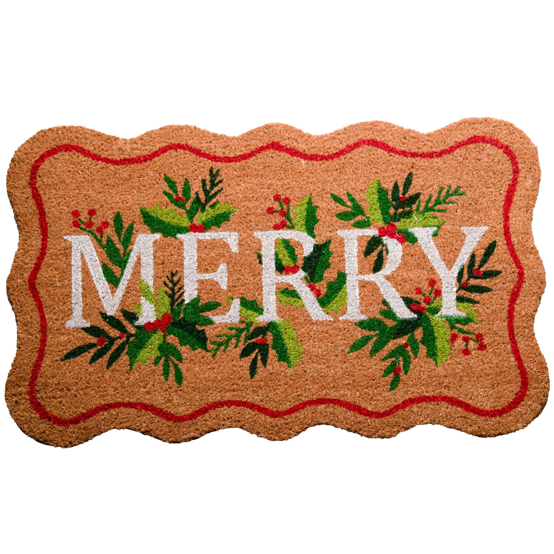 Scallop Shape Coir Door Mat Merry, Christmas, Door Mat, Holiday Decor