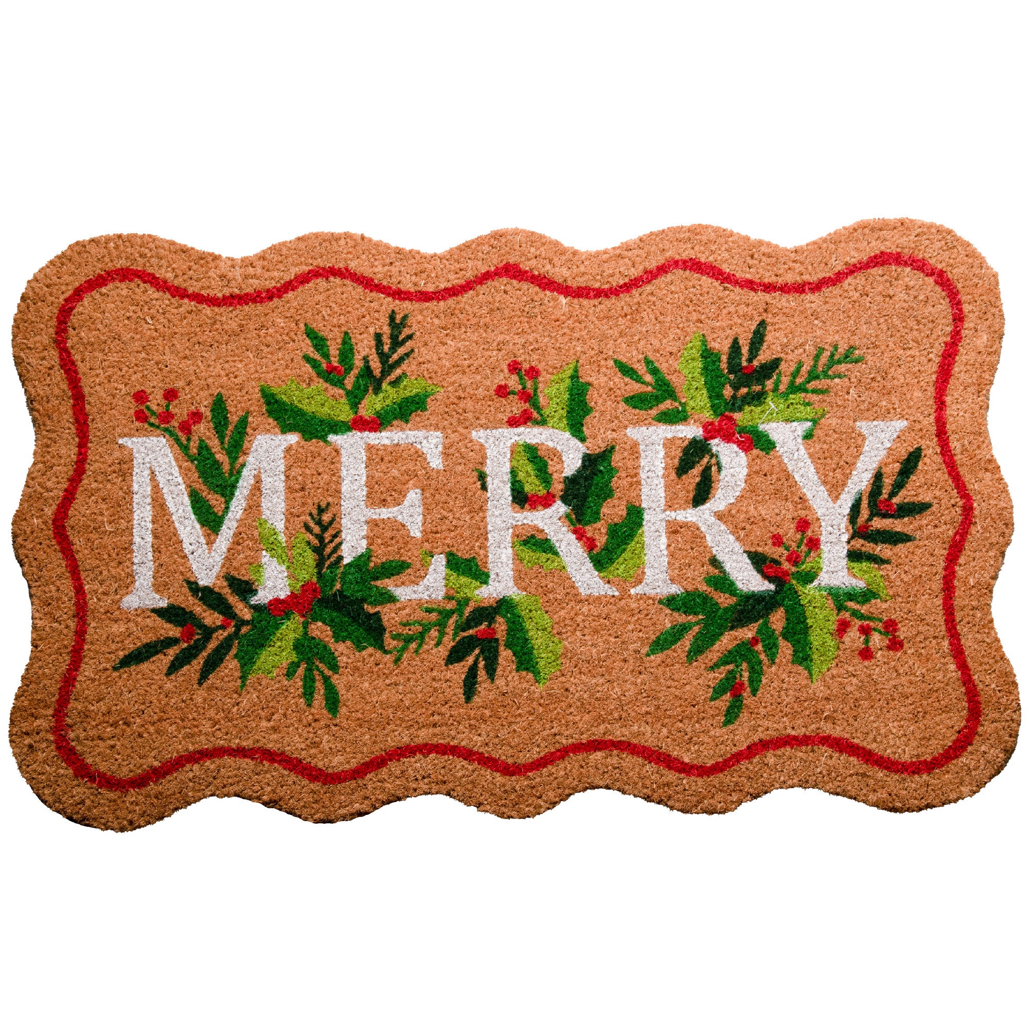 Scallop Shape Coir Door Mat Merry, Christmas, Door Mat, Holiday Decor