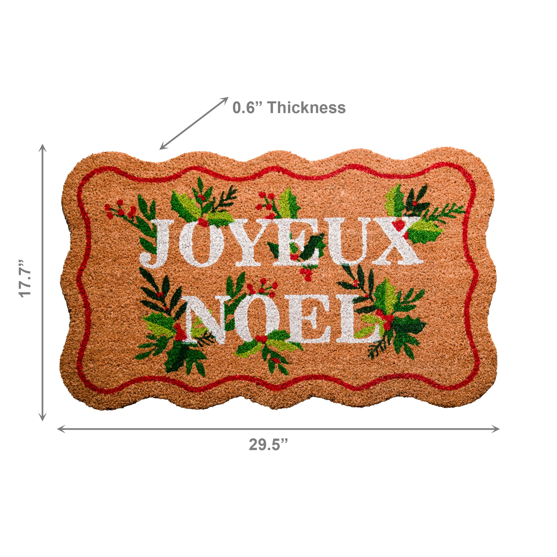 Scallop Shape Coir Door Mat Joyeux Noel, Christmas, Door Mat, Holiday Decor