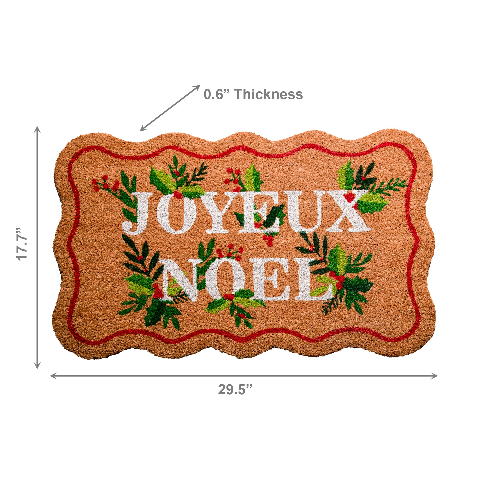 Scallop Shape Coir Door Mat Joyeux Noel, Christmas, Door Mat, Holiday Decor