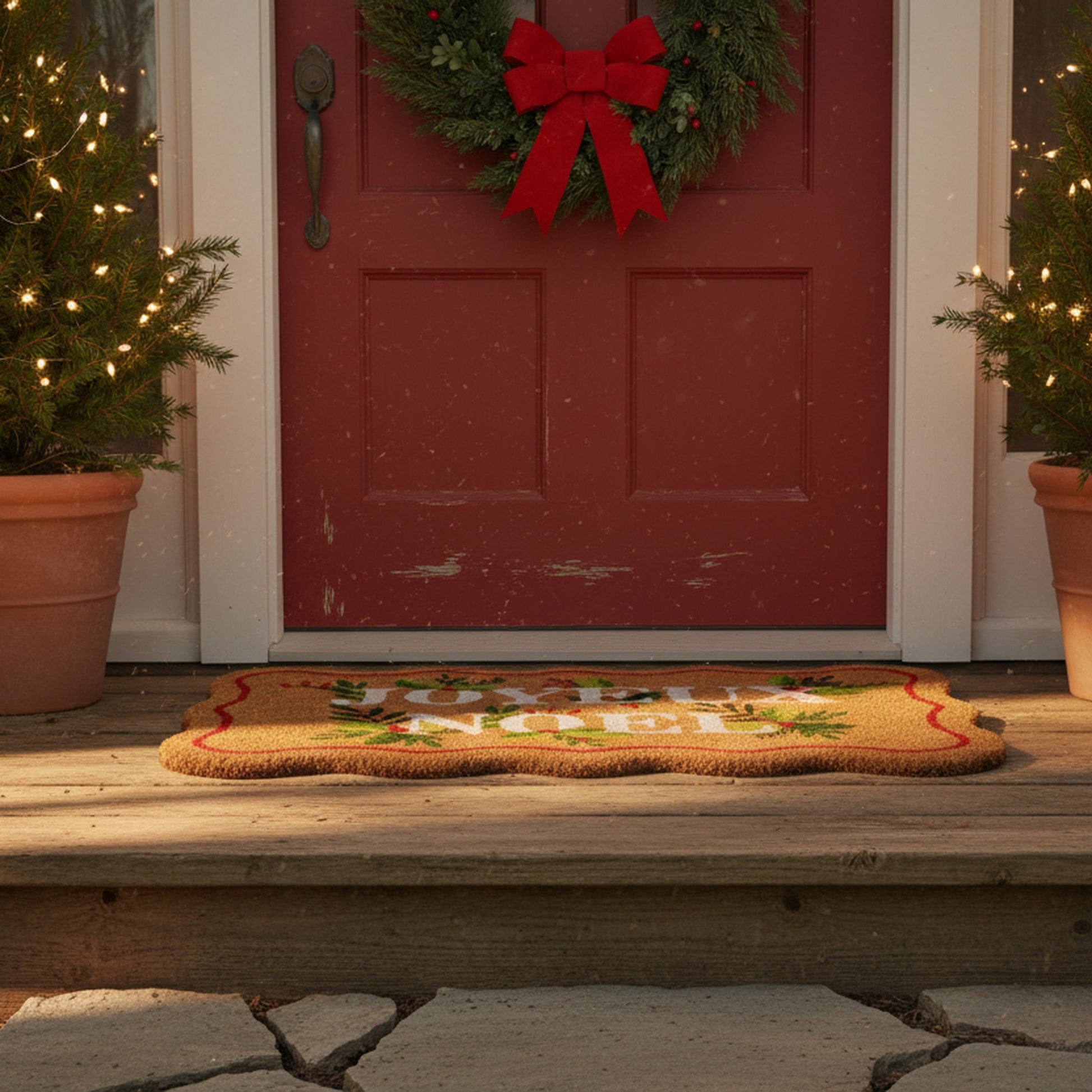 Scallop Shape Coir Door Mat Joyeux Noel, Christmas, Door Mat, Holiday Decor