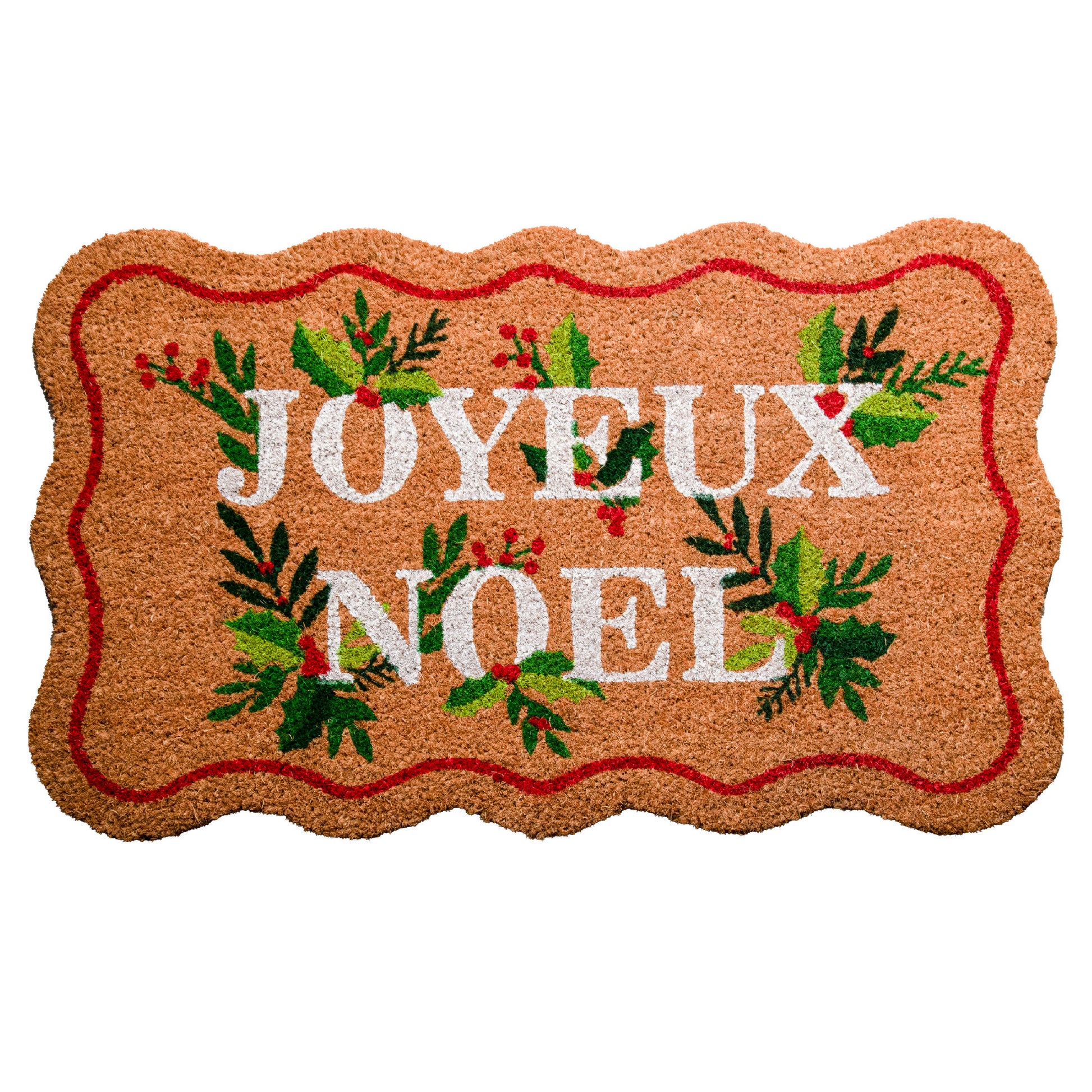Scallop Shape Coir Door Mat Joyeux Noel, Christmas, Door Mat, Holiday Decor