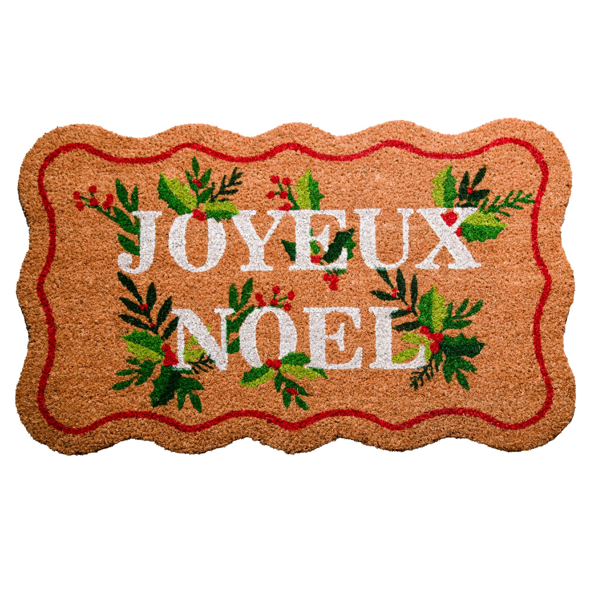 Scallop Shape Coir Door Mat Joyeux Noel, Christmas, Door Mat, Holiday Decor