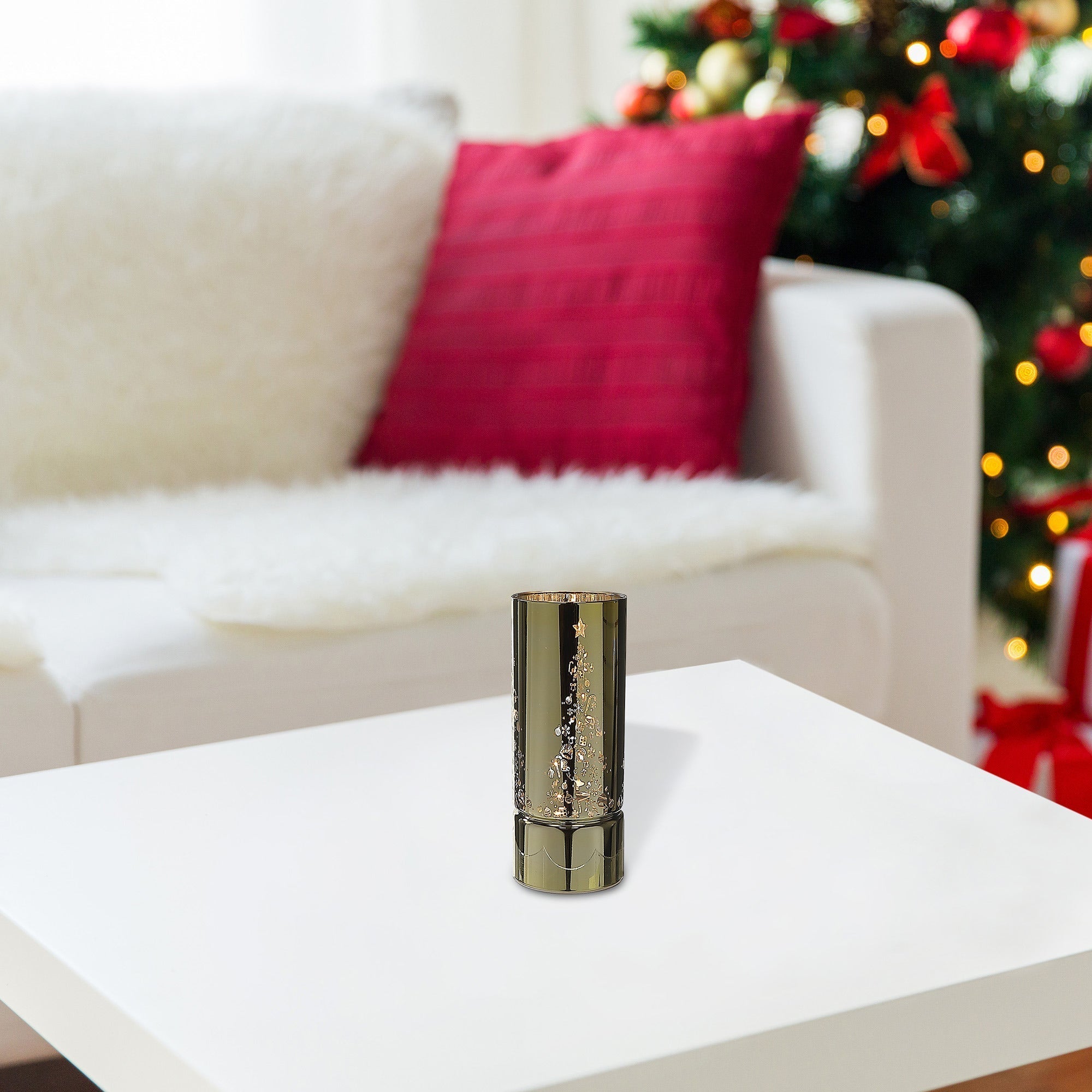 Christmas LED Glass Stand Christmas Tree Gold, Holiday Table Decor, Festive Home Accent