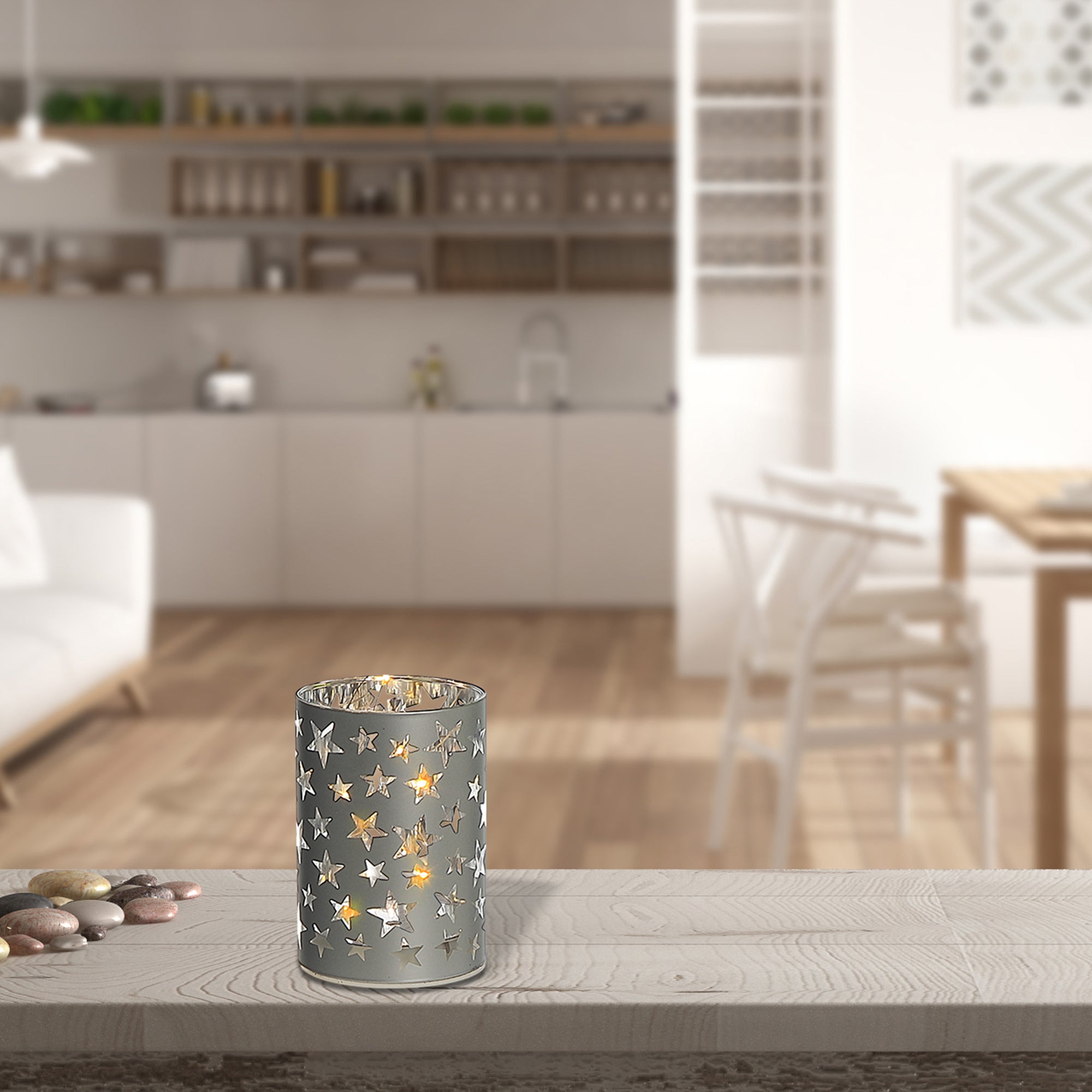 3.94" LED Cylinder Glass Stand Star – Small Christmas Decor