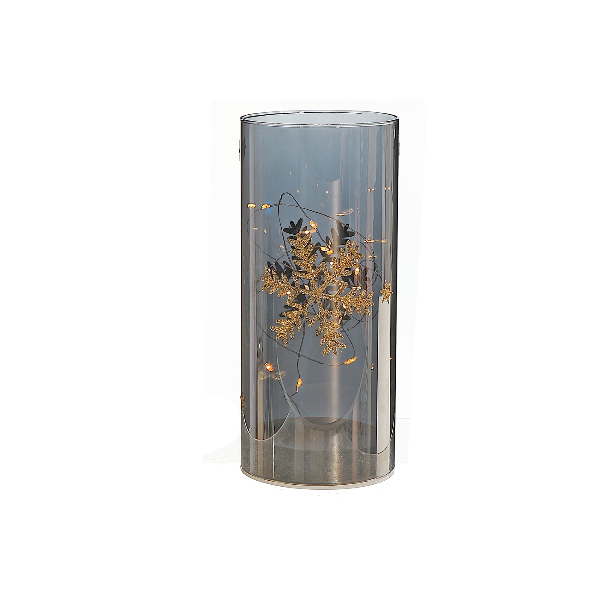7.88" LED Cylinder Glass Stand Gold Snowflake – Large Christmas Decor