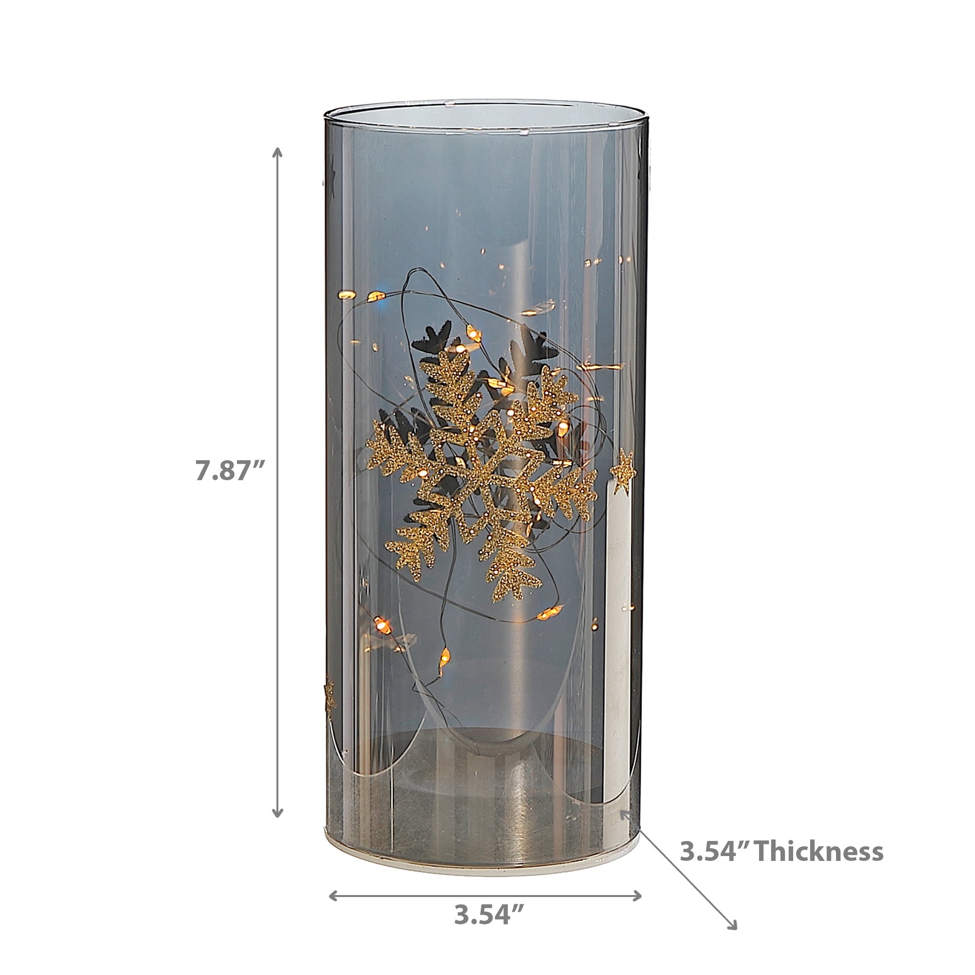 7.88" LED Cylinder Glass Stand Gold Snowflake – Large Christmas Decor