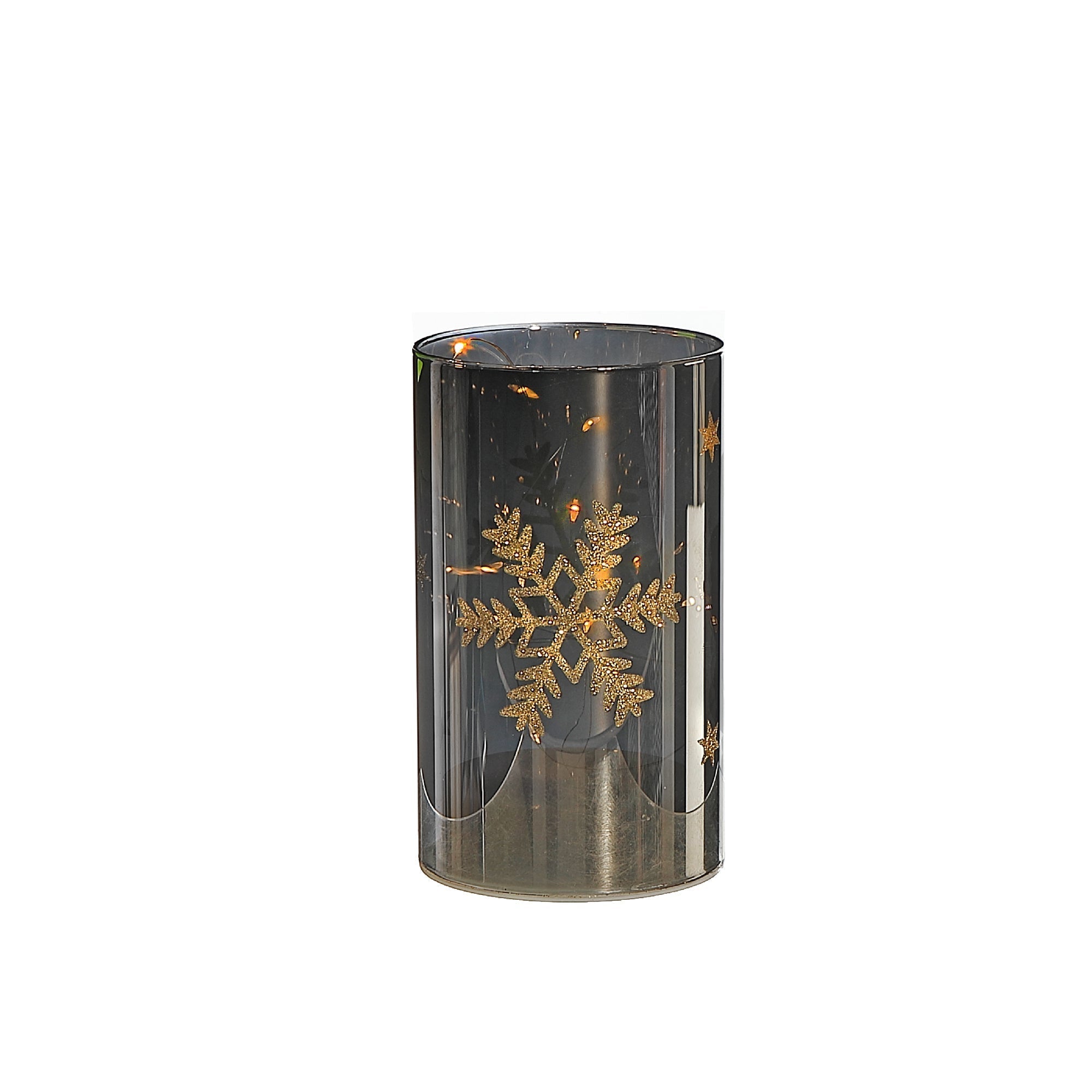 5.9" LED Cylinder Glass Stand Gold Snowflake – Small Christmas Decor