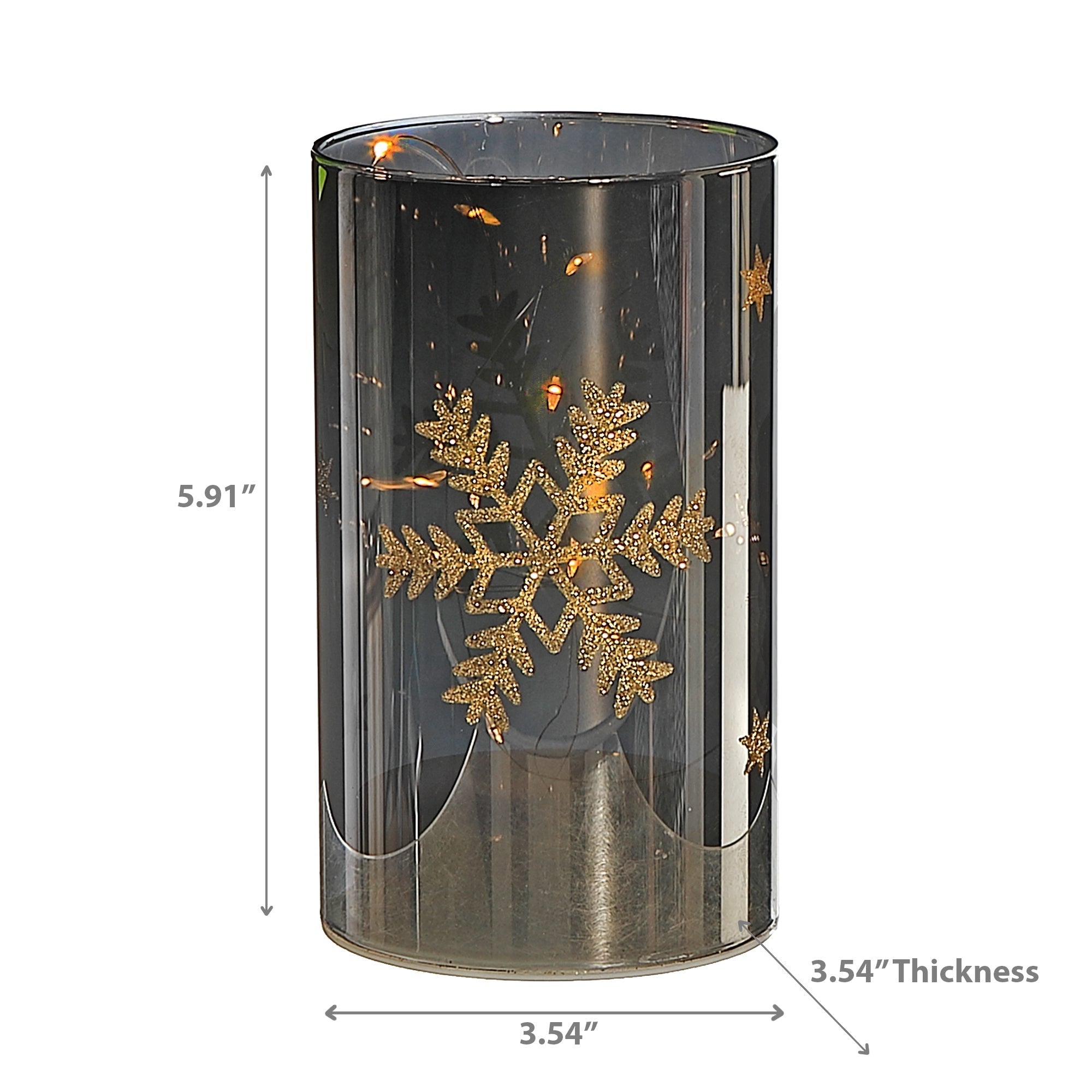 5.9" LED Cylinder Glass Stand Gold Snowflake – Small Christmas Decor