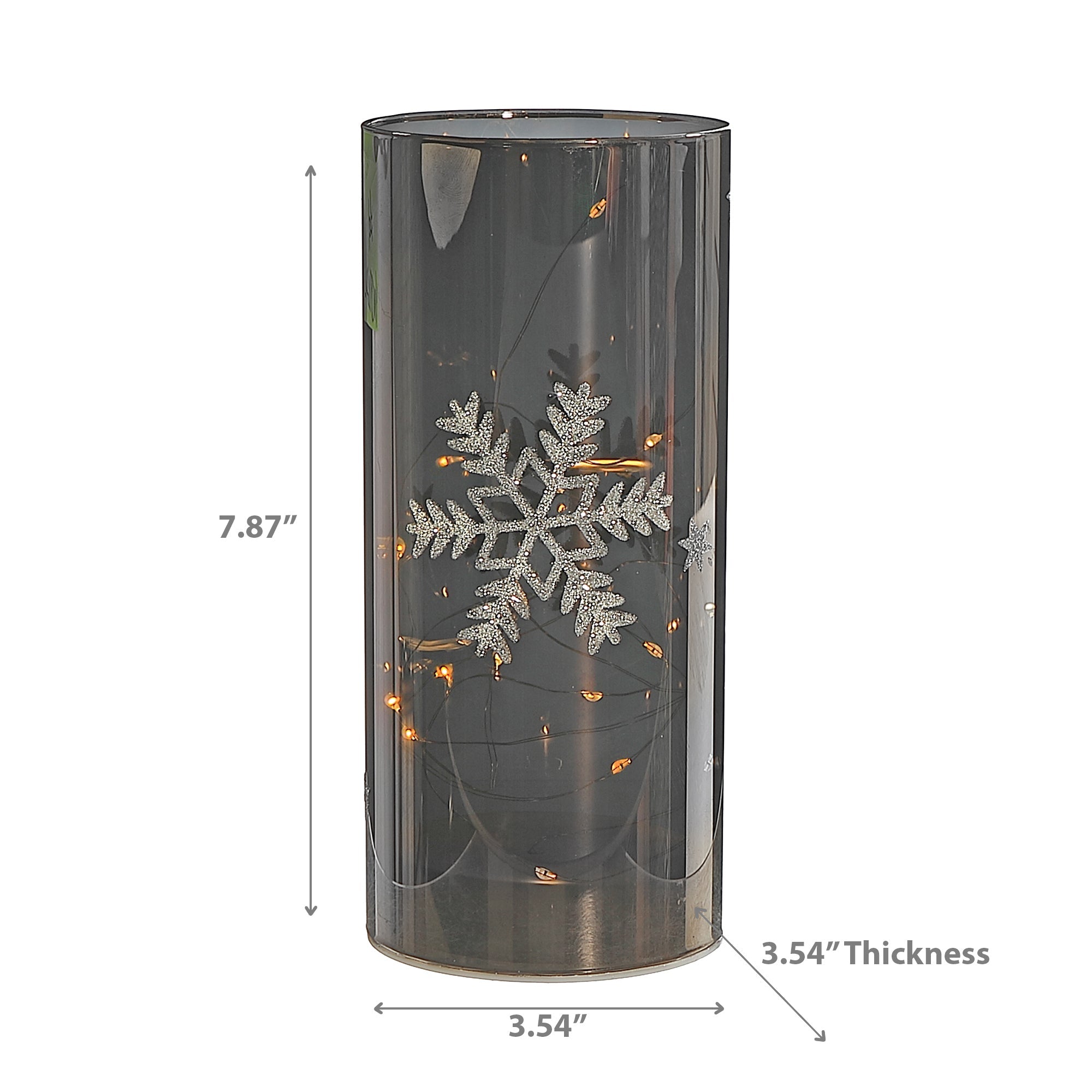 7.88" LED Cylinder Glass Stand Silver Snowflake – Large Christmas Decor