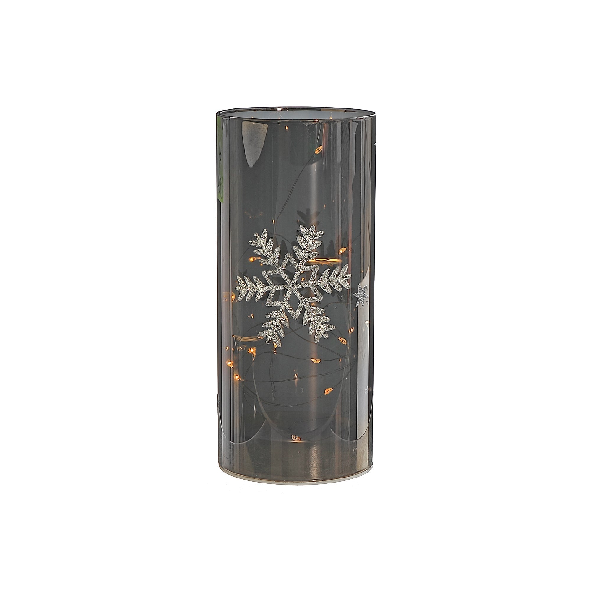 7.88" LED Cylinder Glass Stand Silver Snowflake – Large Christmas Decor