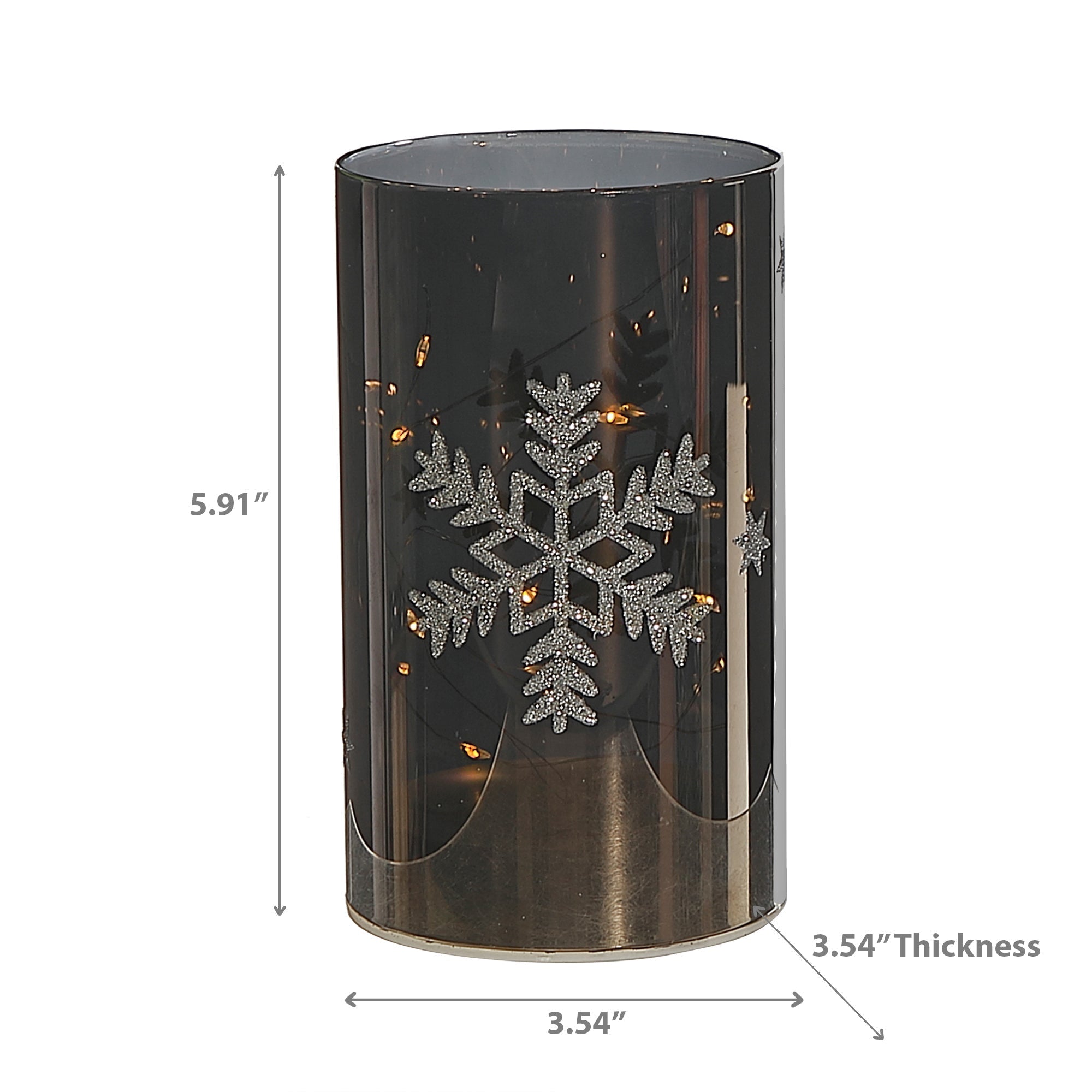 5.9" LED Cylinder Glass Stand Silver Snowflake – Small Christmas Decor