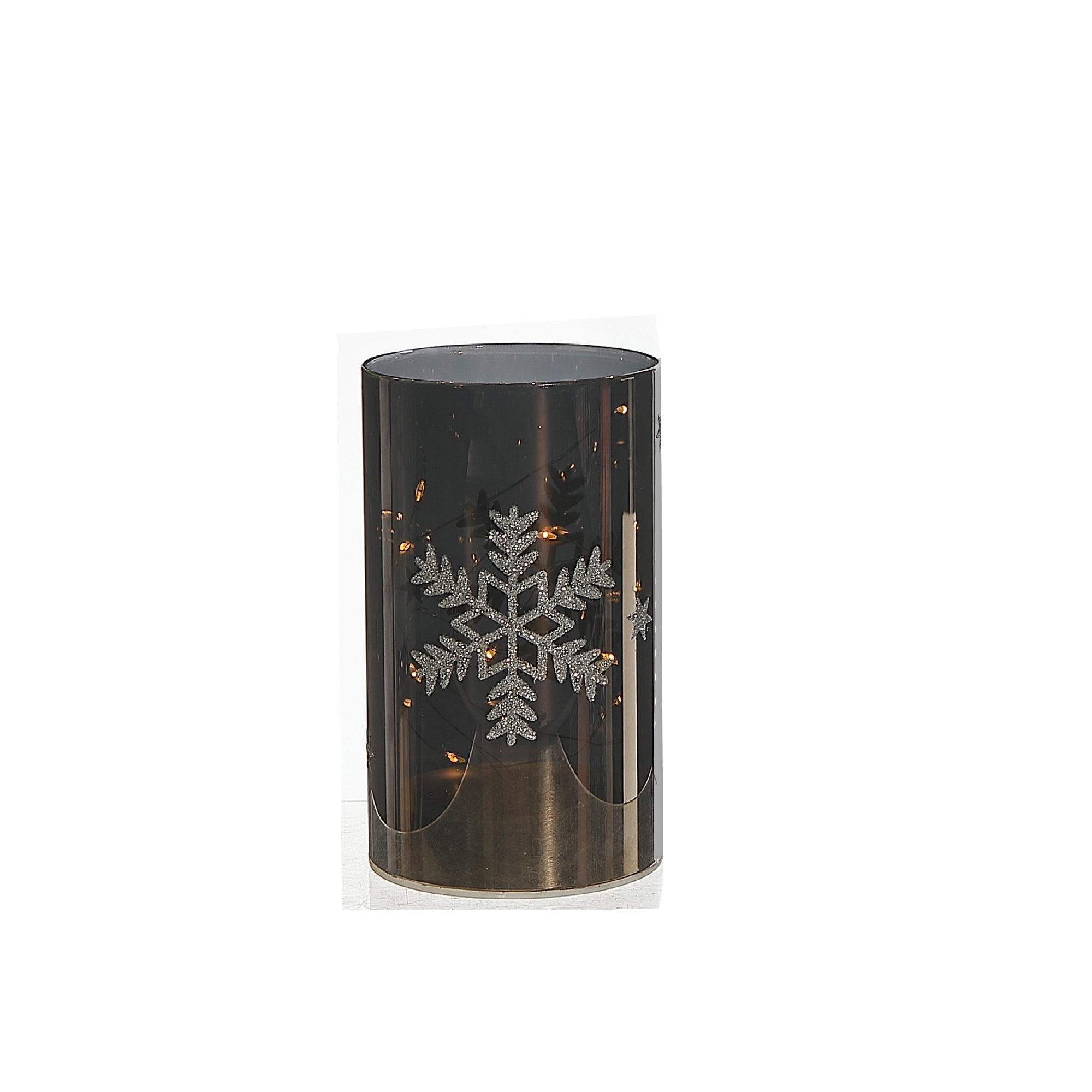 5.9" LED Cylinder Glass Stand Silver Snowflake – Small Christmas Decor