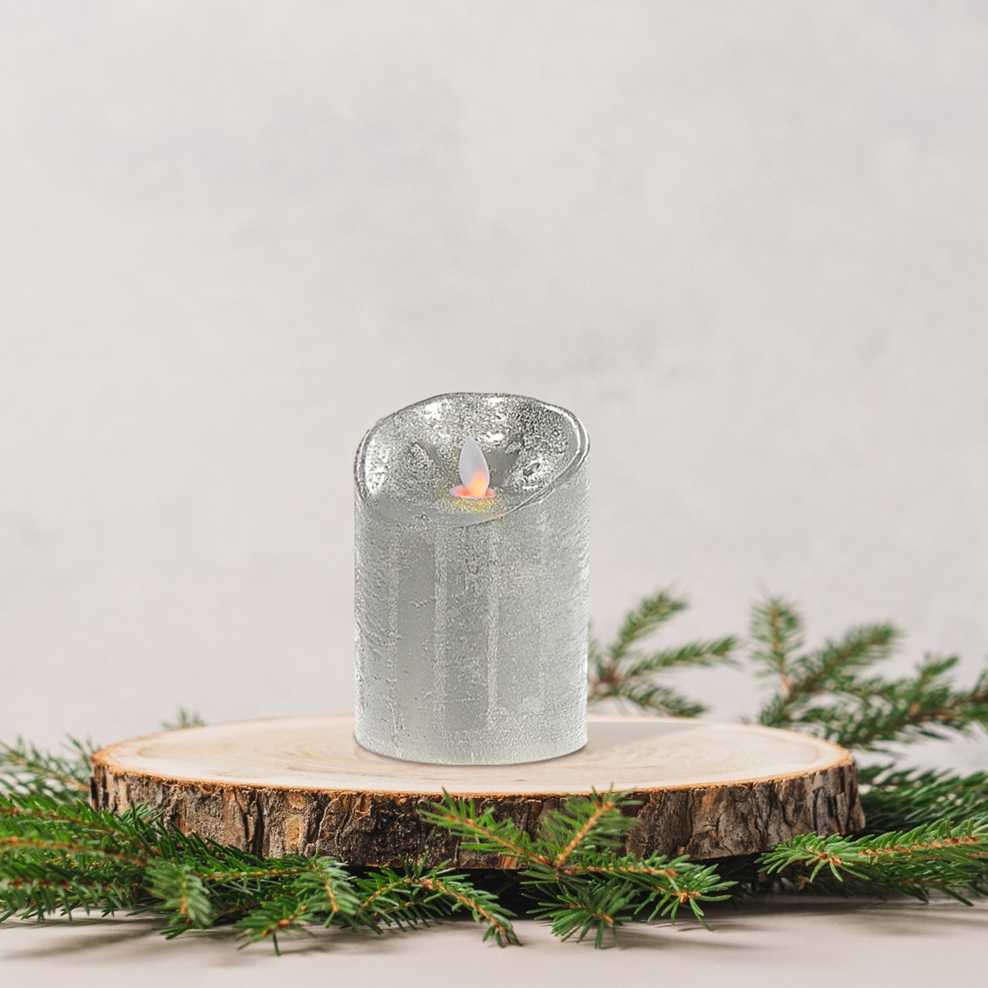 LED Sparkling Wax Candle Silver Set of 2 – Christmas Table Decor, Holiday Lighting Accent, Festive Winter Home Decor