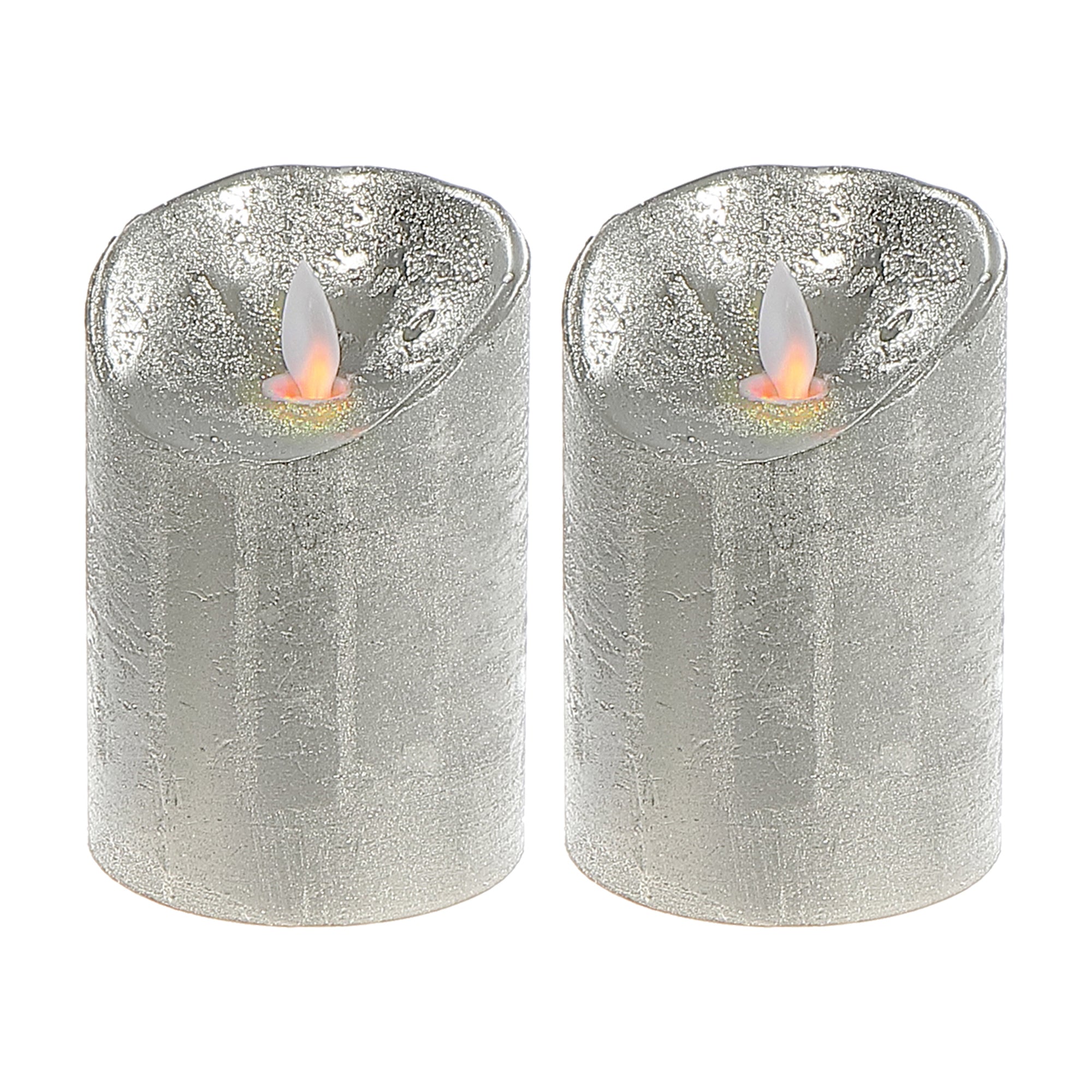 LED Sparkling Wax Candle Silver Set of 2 – Christmas Table Decor, Holiday Lighting Accent, Festive Winter Home Decor