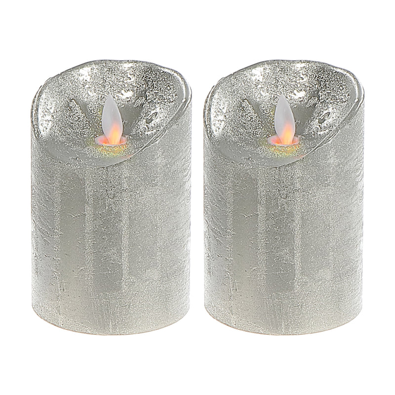 Led Sparkling Wax Candle (Silver) - Set of 2