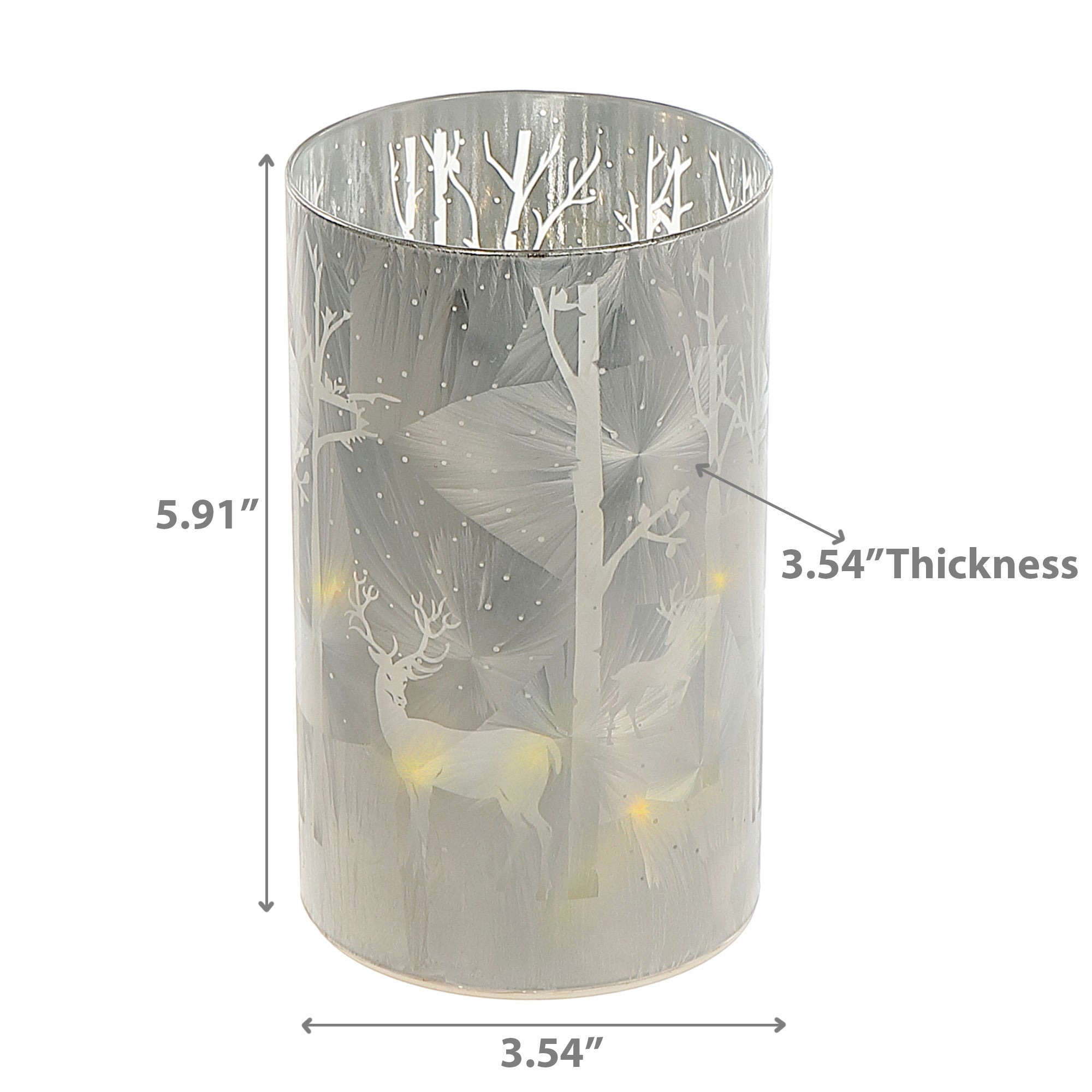 LED Cylinder Glass Stand Deer in Winter Forest Gray Set of 2 – Christmas Table Decor, Holiday Centerpiece, Festive Winter Display
