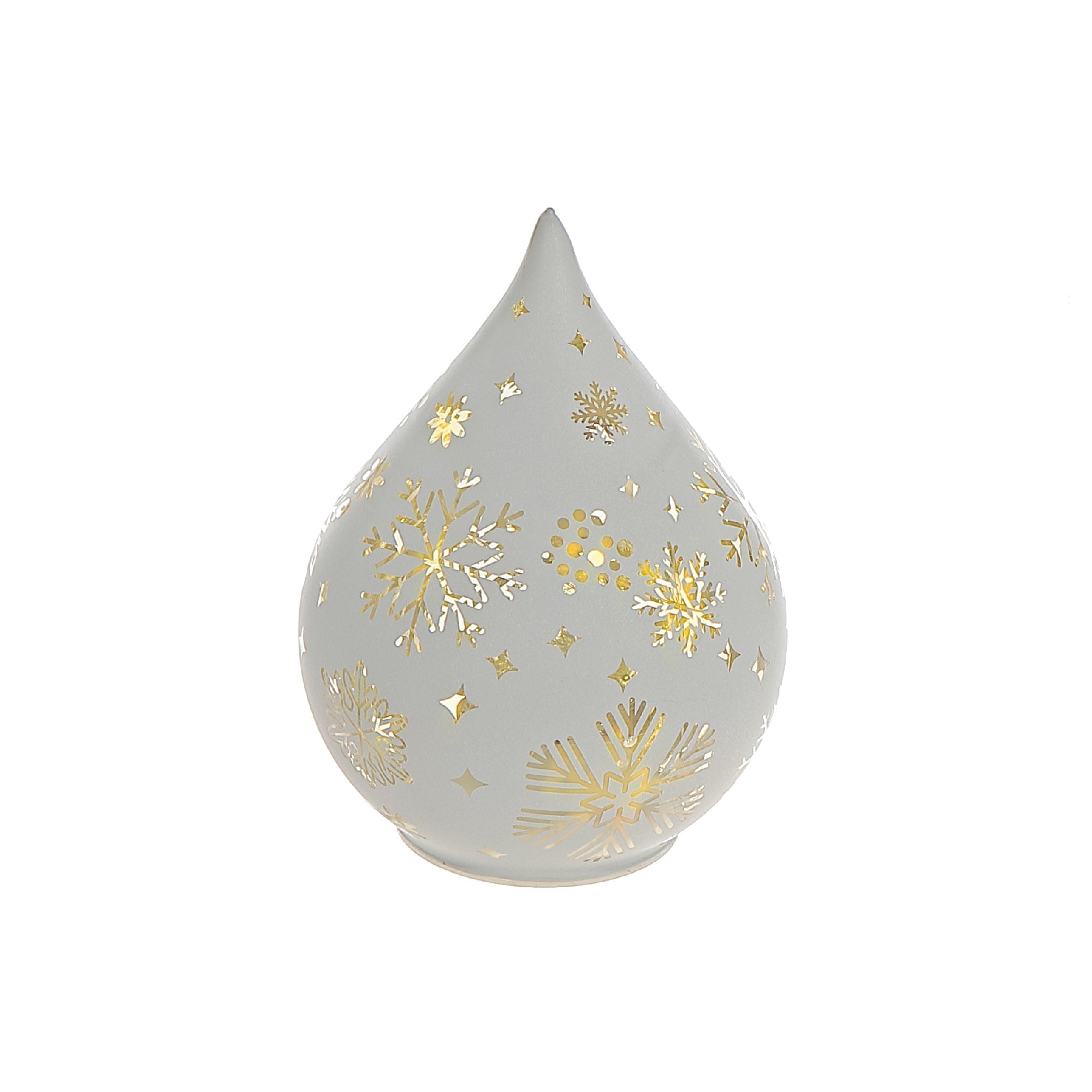 LED Teardrop Glass Stand Snowflakes White Set of 2 – Christmas Table Decor, Winter Holiday Centerpiece, Festive Home Accent