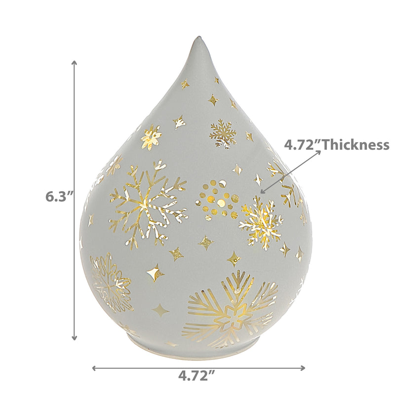 Led Teardrop Glass Stand (Snowflakes) (White) - Set of 2