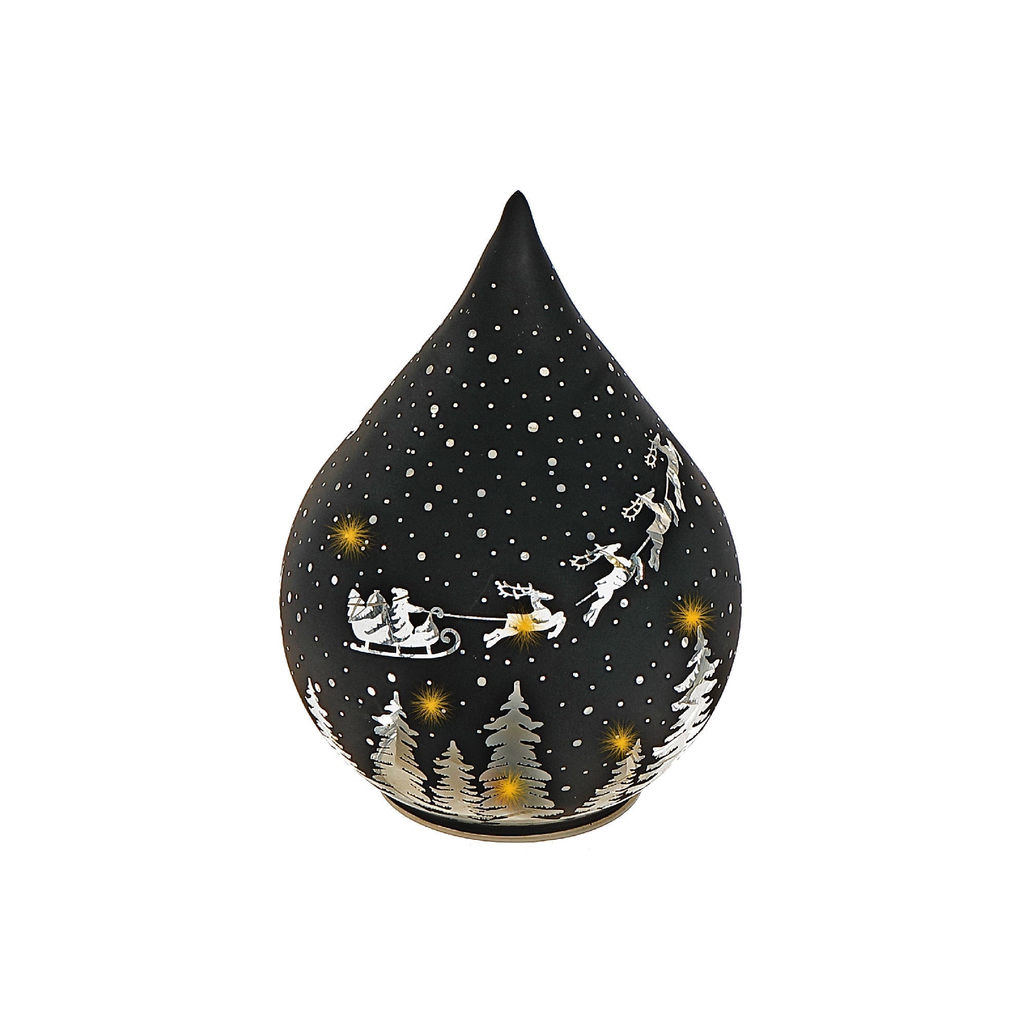 LED Teardrop Glass Stand Santa on Sleigh Black Set of 2 – Christmas Table Decor, Holiday Centerpiece, Festive Winter Display