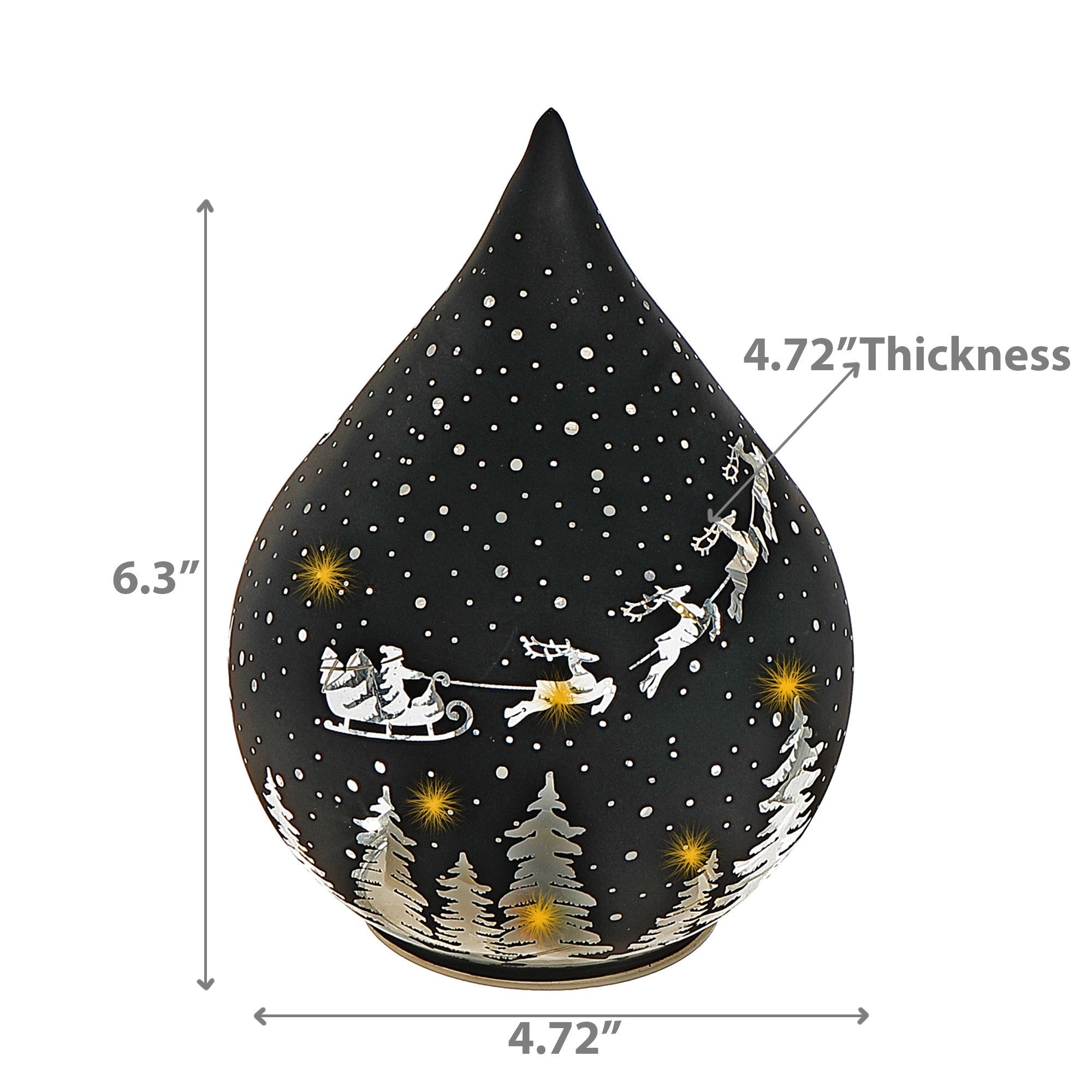 LED Teardrop Glass Stand Santa on Sleigh Black Set of 2 – Christmas Table Decor, Holiday Centerpiece, Festive Winter Display