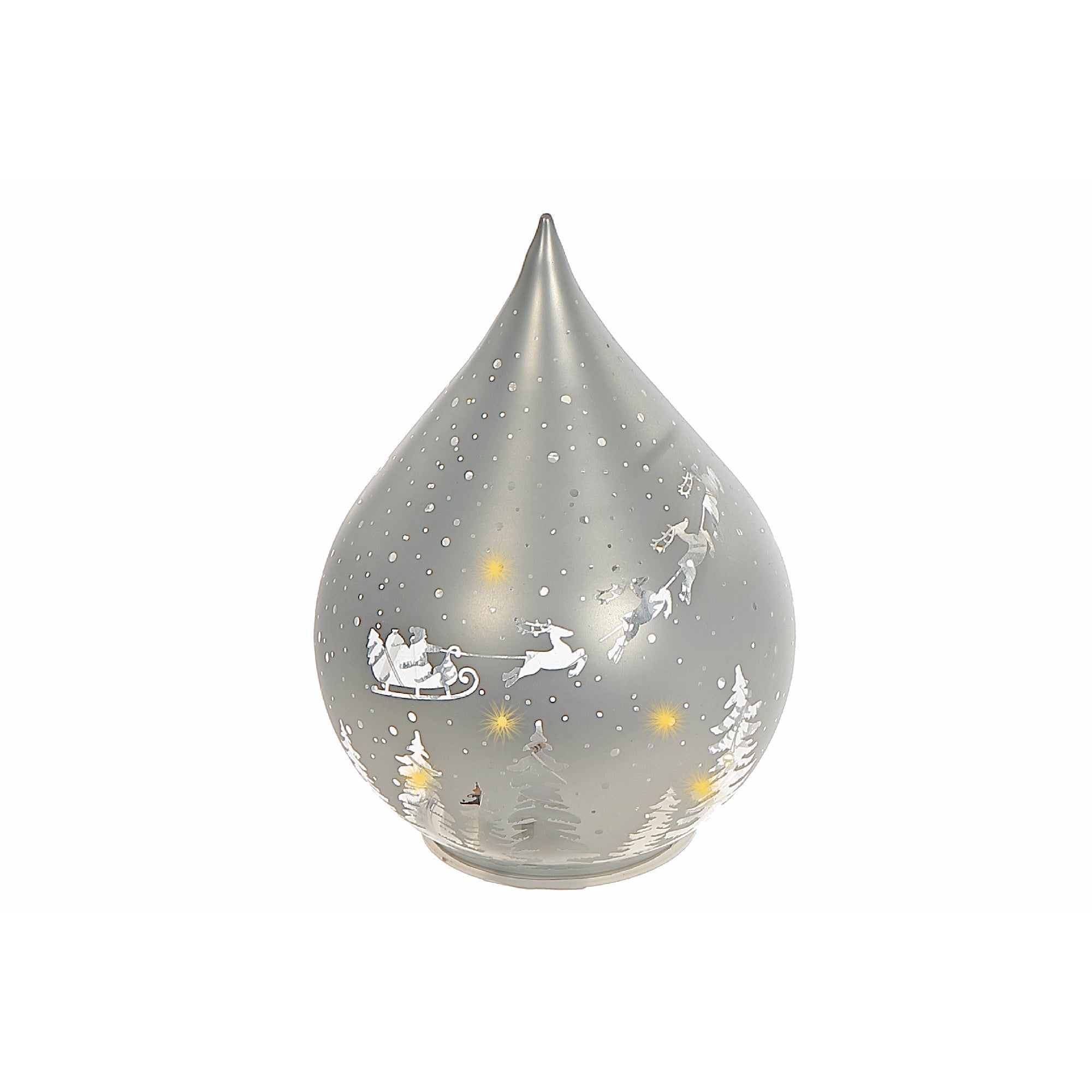 LED Teardrop Glass Stand Santa on Sleigh Silver Set of 2 – Christmas Table Decor, Holiday Centerpiece, Festive Winter Display